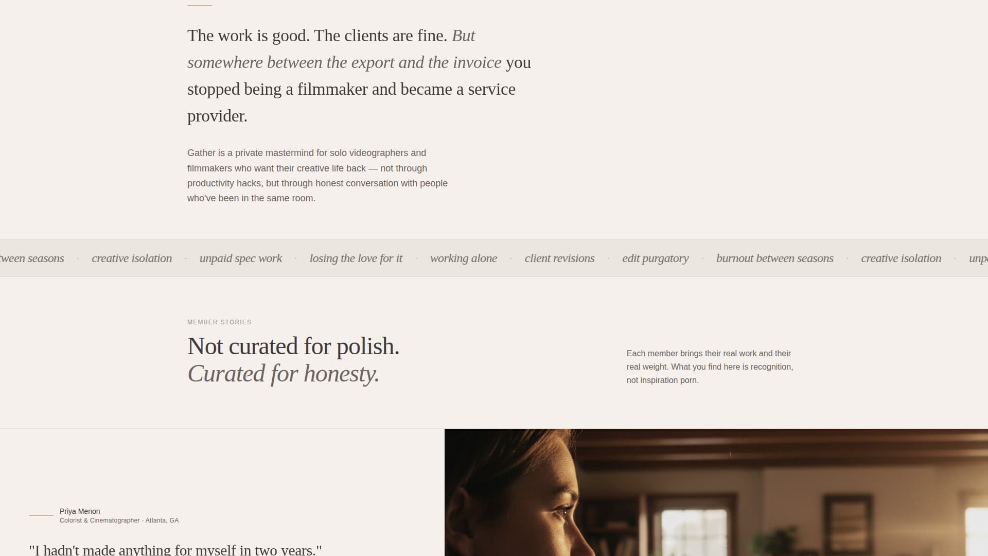Gather - Restorative Filmmakers Landing Page Template