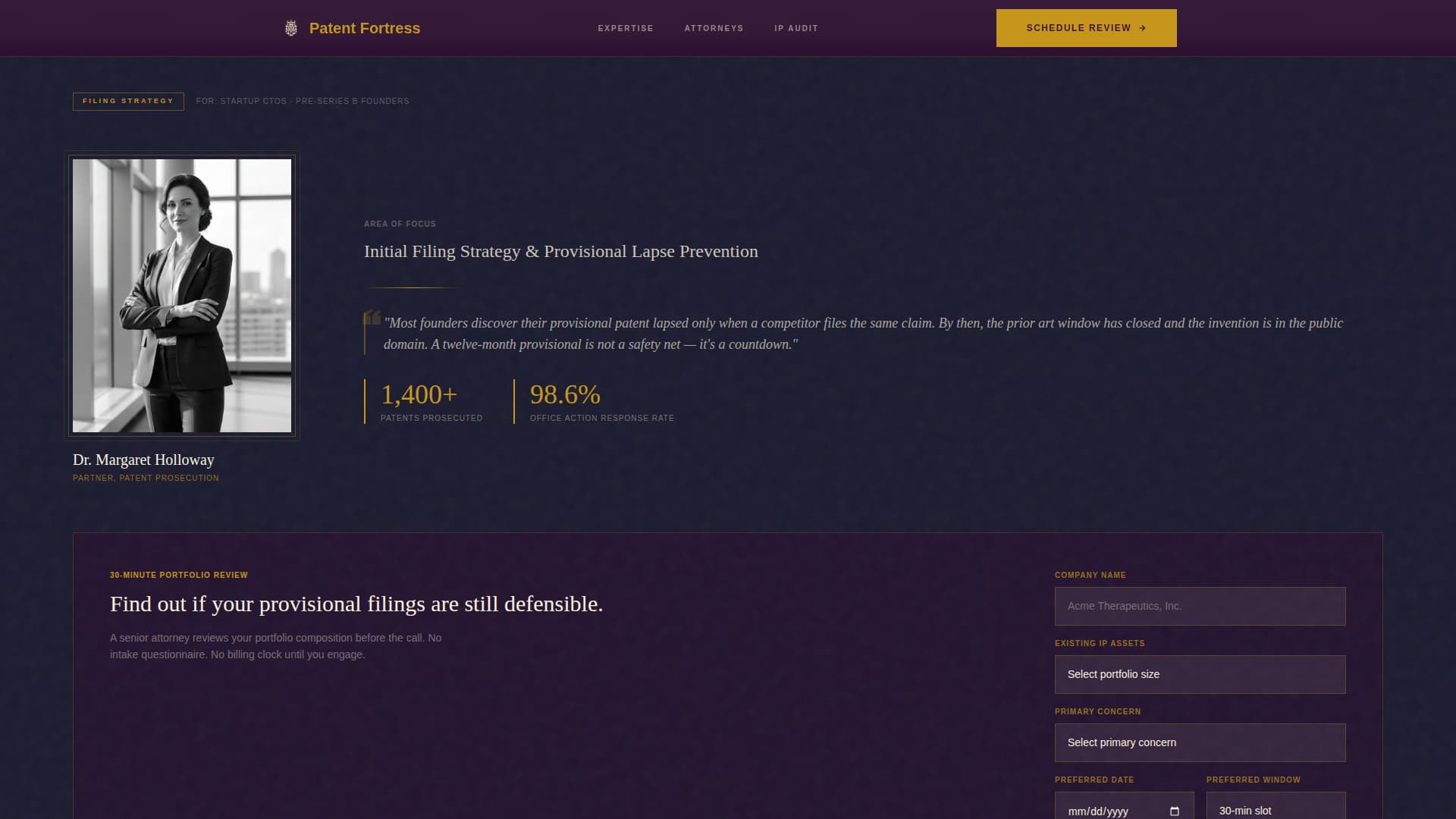 Patentfortress - Authoritative Ipportfolio Landing Page Template