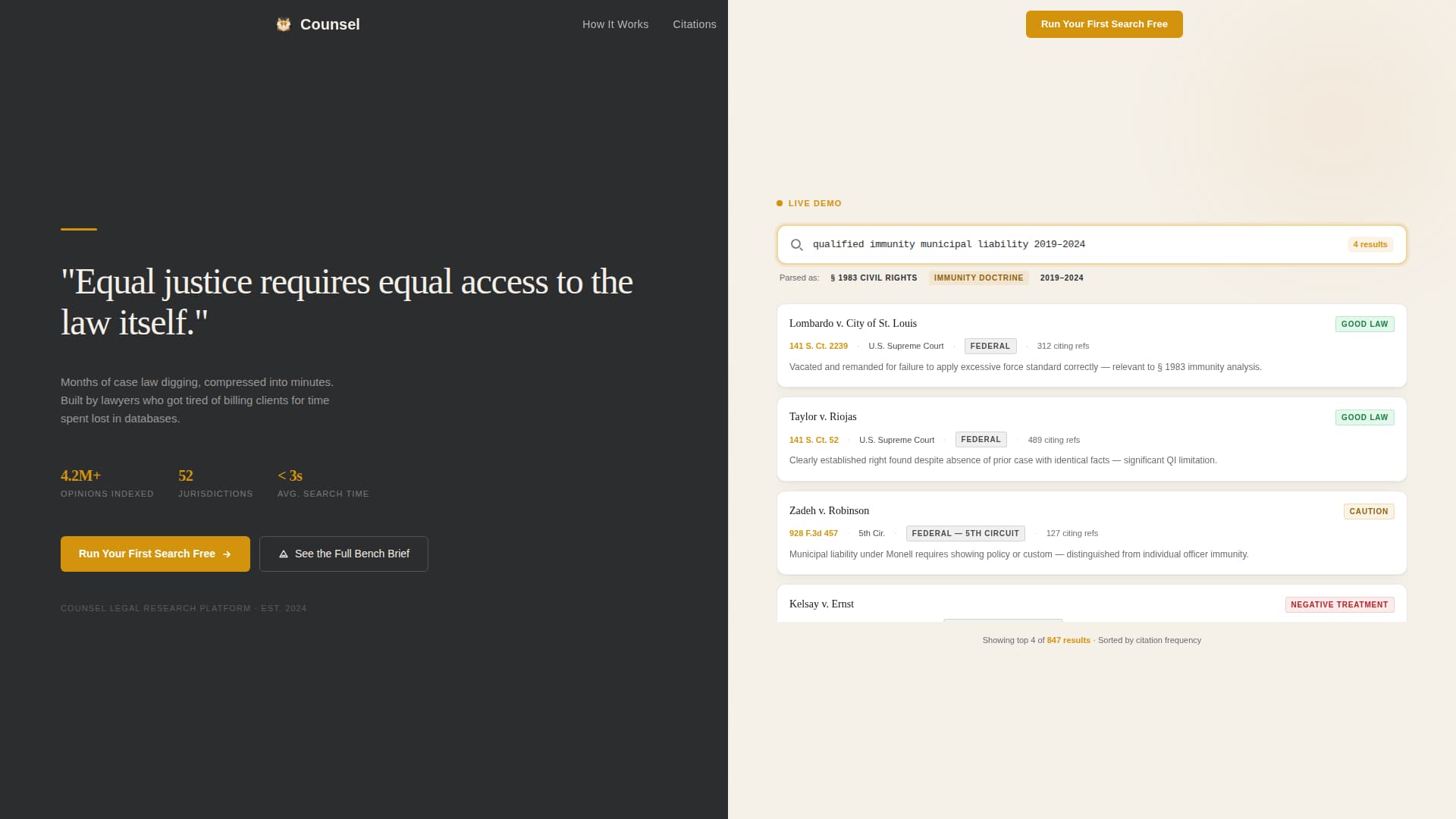 Counsel - Authoritative Legalresearch Landing Page Template