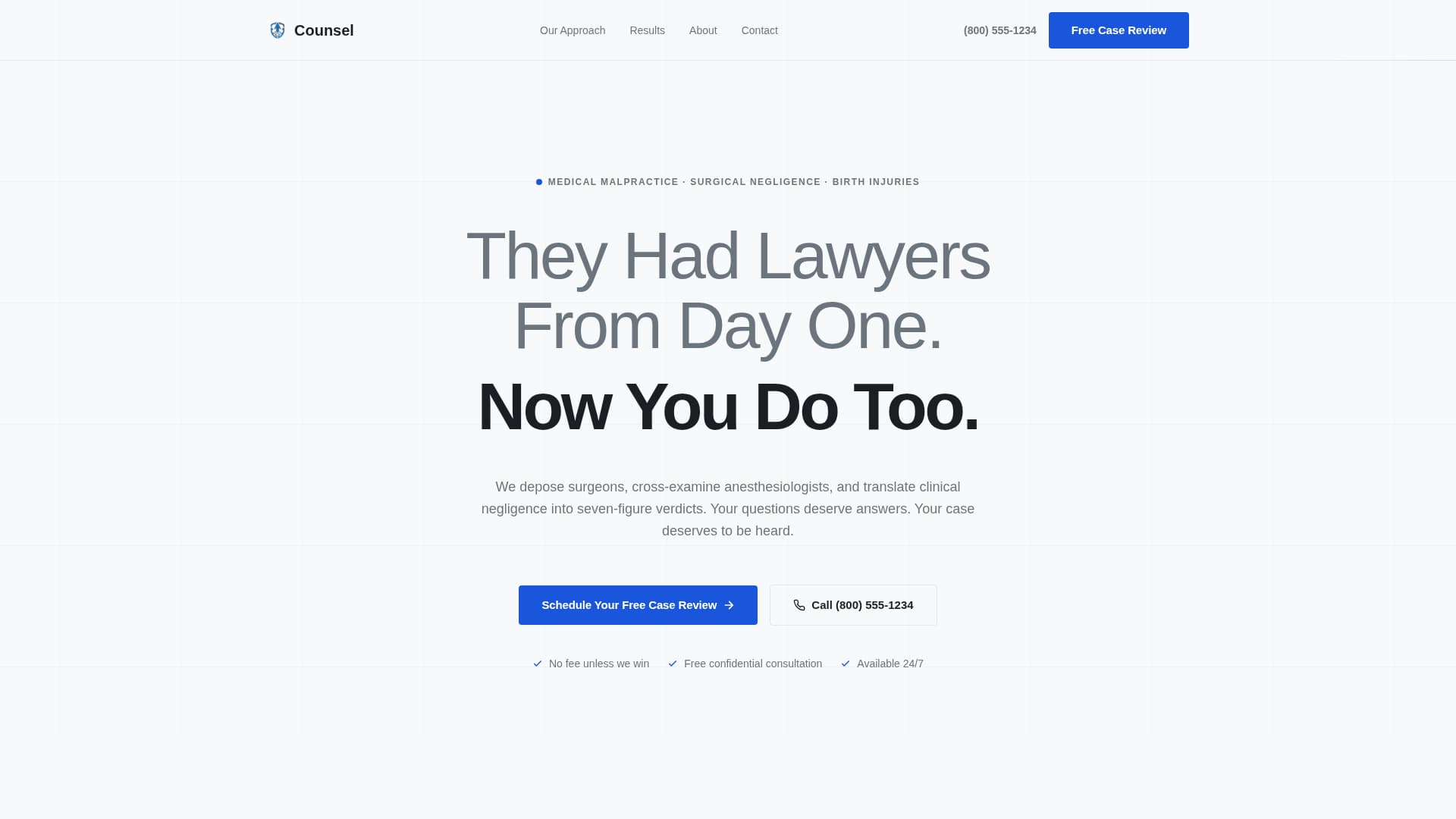 Counsel - Authoritative Malpractice Landing Page Template