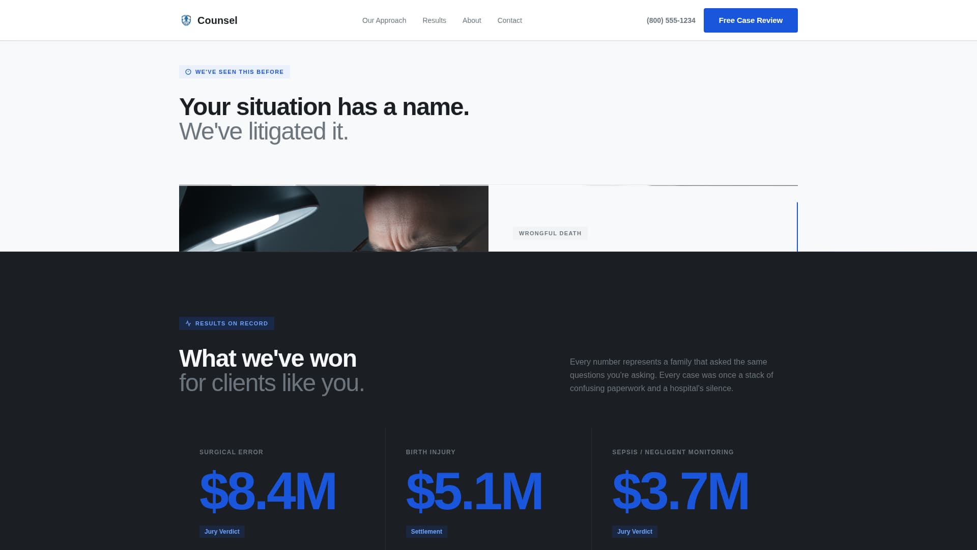 Counsel - Authoritative Malpractice Landing Page Template