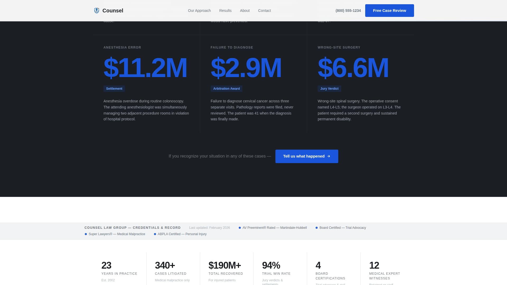 Counsel - Authoritative Malpractice Landing Page Template