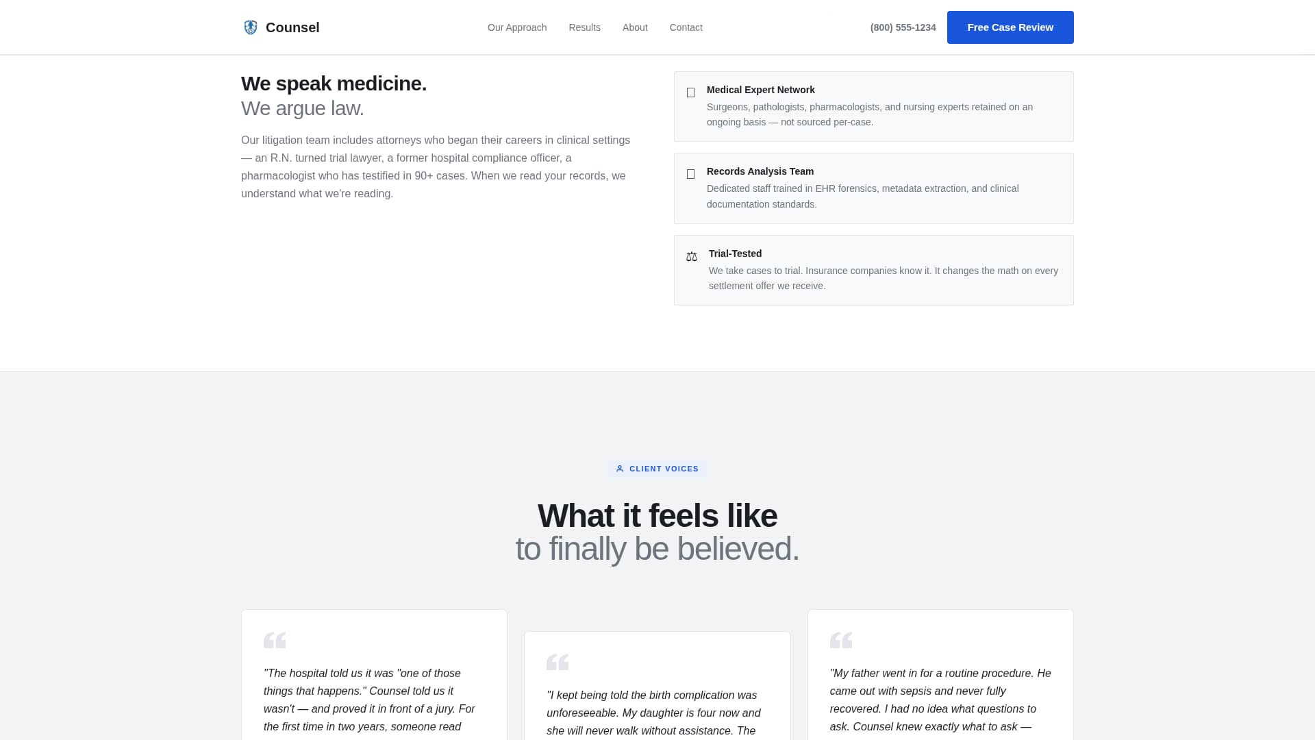 Counsel - Authoritative Malpractice Landing Page Template