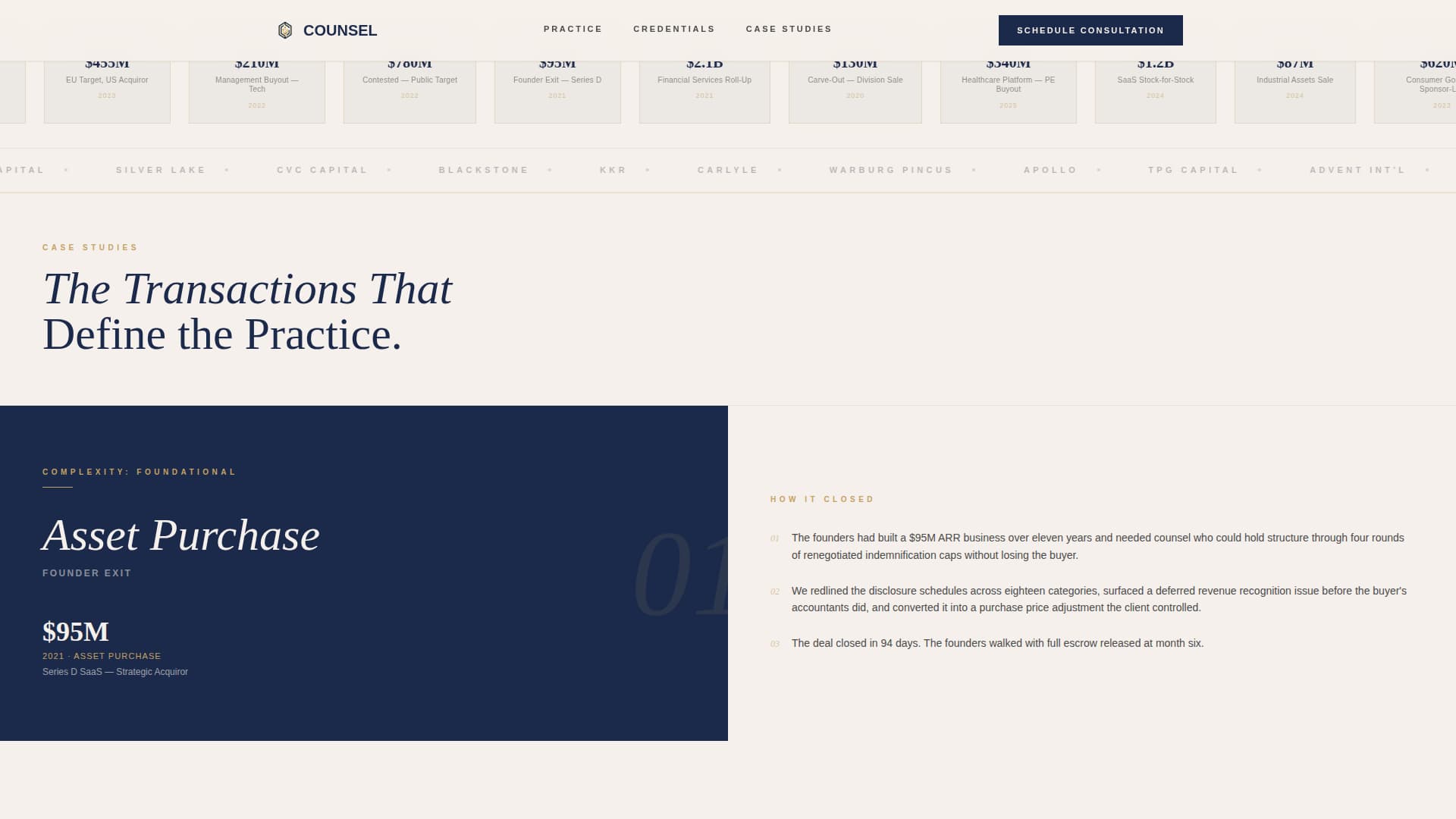 Counsel - Authoritative M&A Landing Page Template