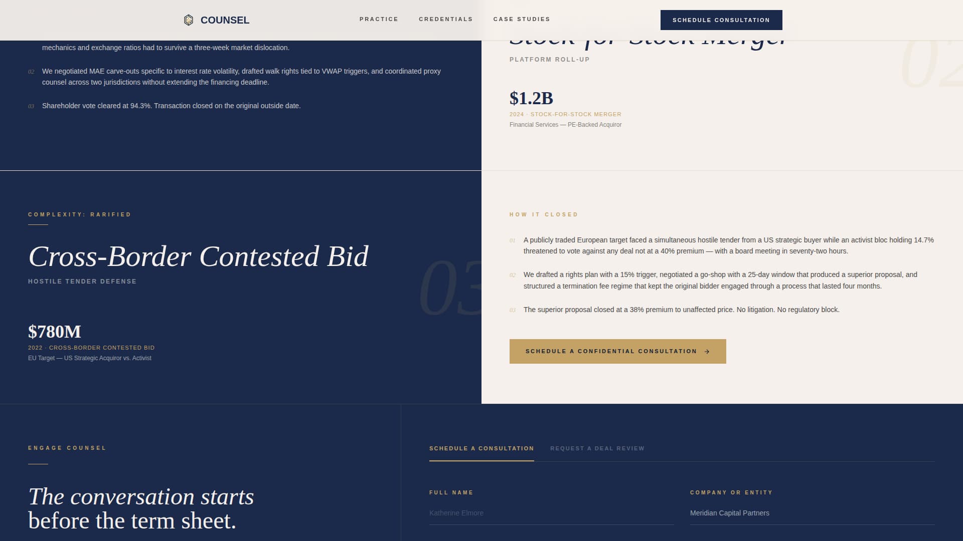 Counsel - Authoritative M&A Landing Page Template