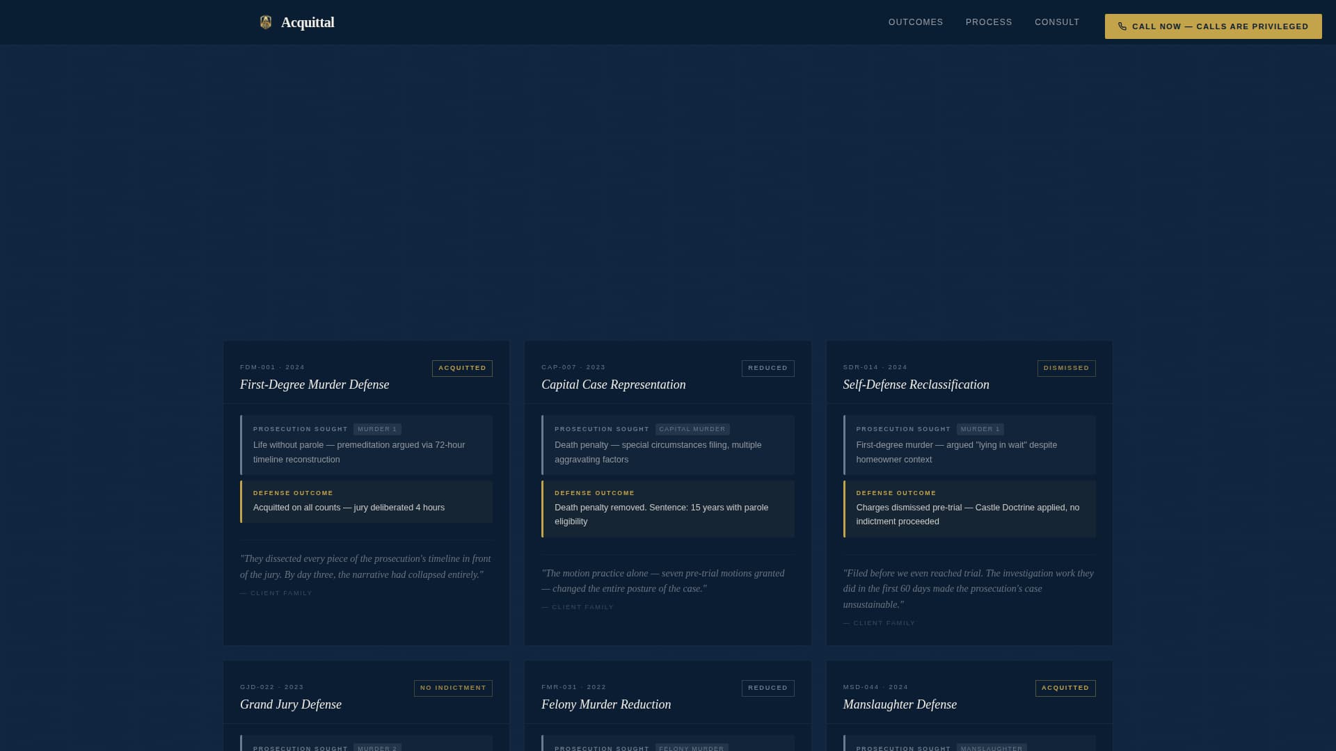 Acquittal - Authoritative Homicidedefense Landing Page Template
