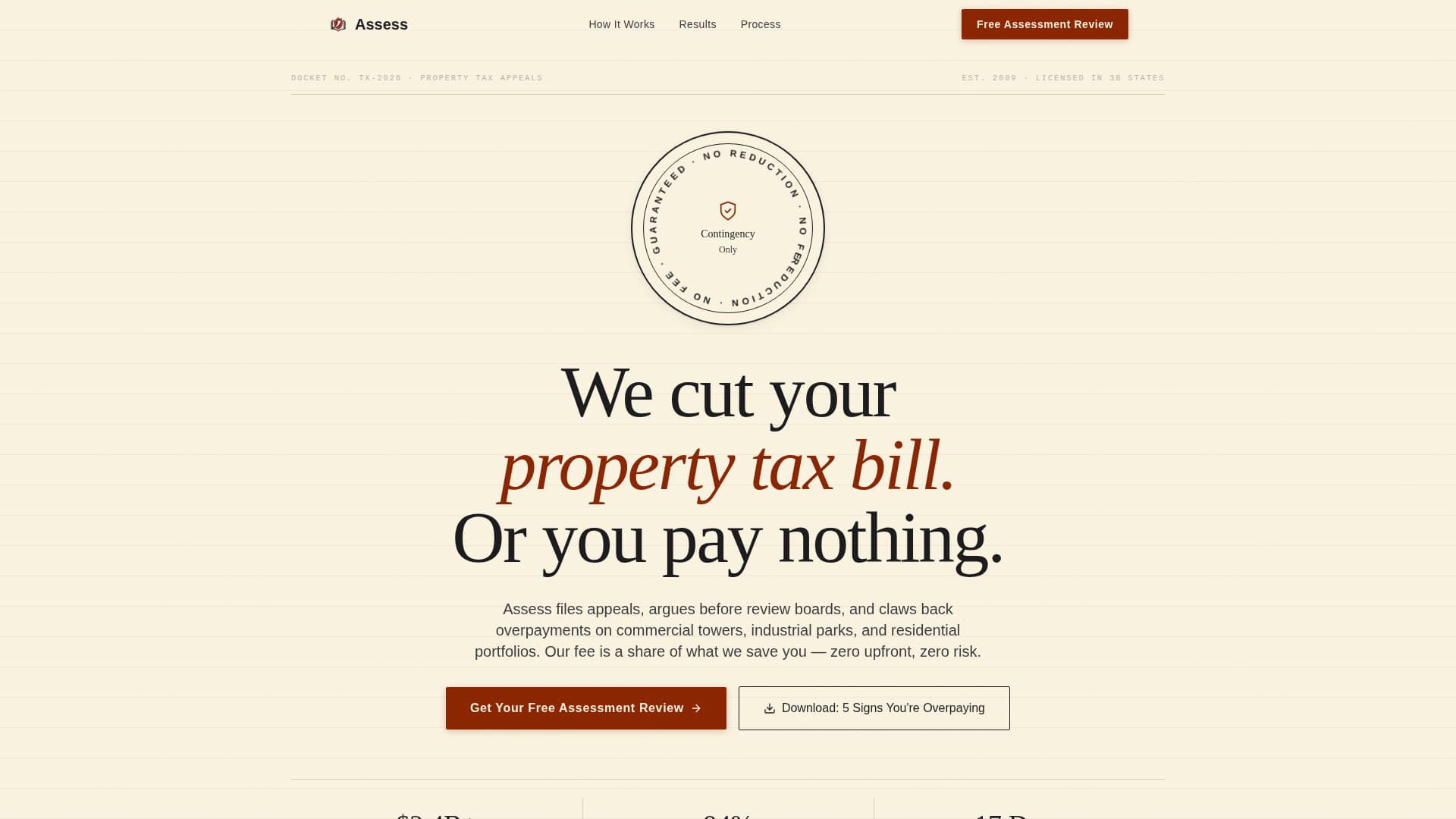Assess - Authoritative Propertytax Landing Page Template