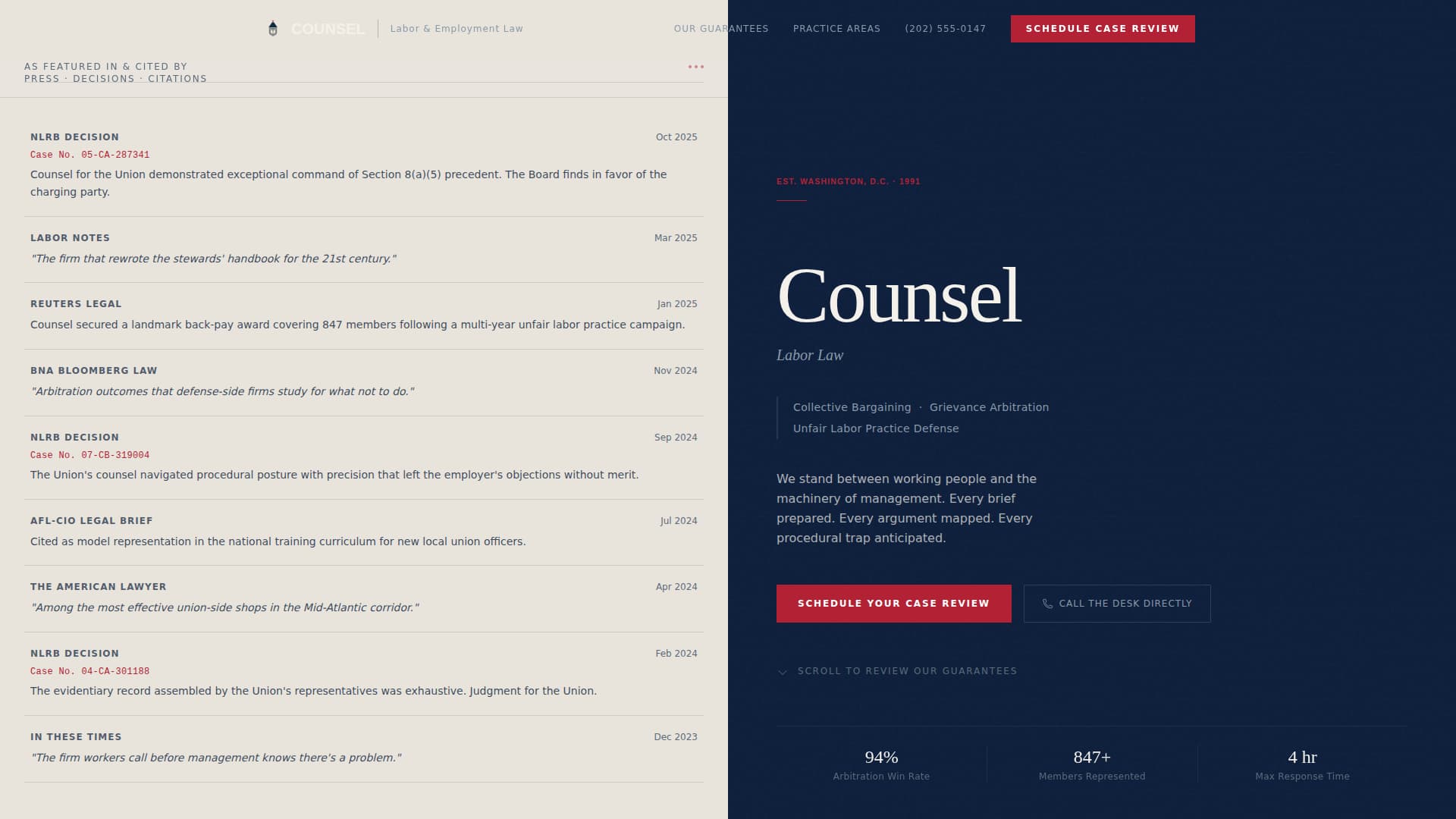 Counsel - Authoritative Labor Landing Page Template