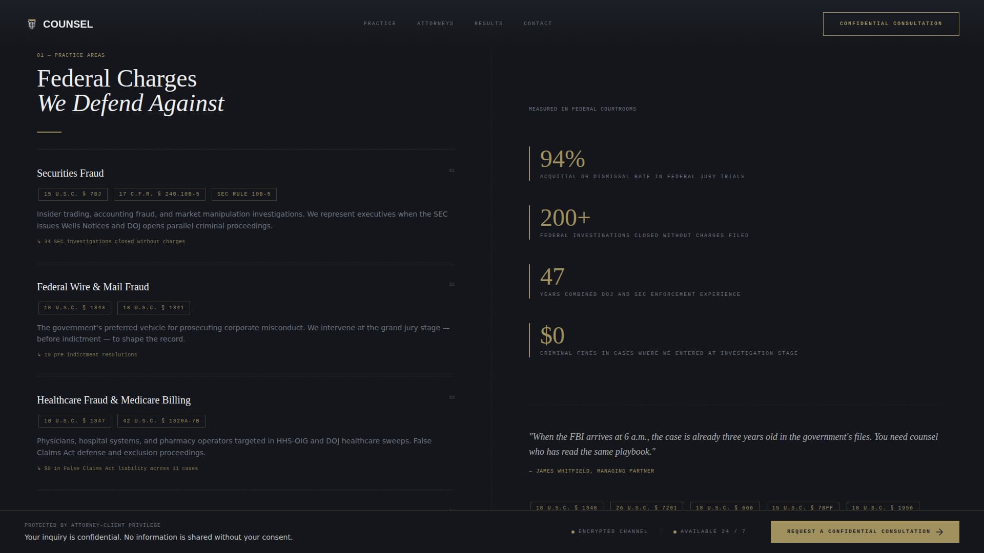 Counsel - Authoritative Defense Landing Page Template