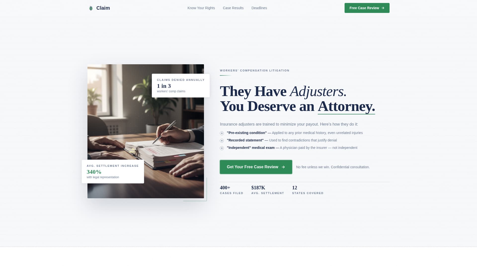 Claim - Authoritative Workerscompensation Landing Page Template