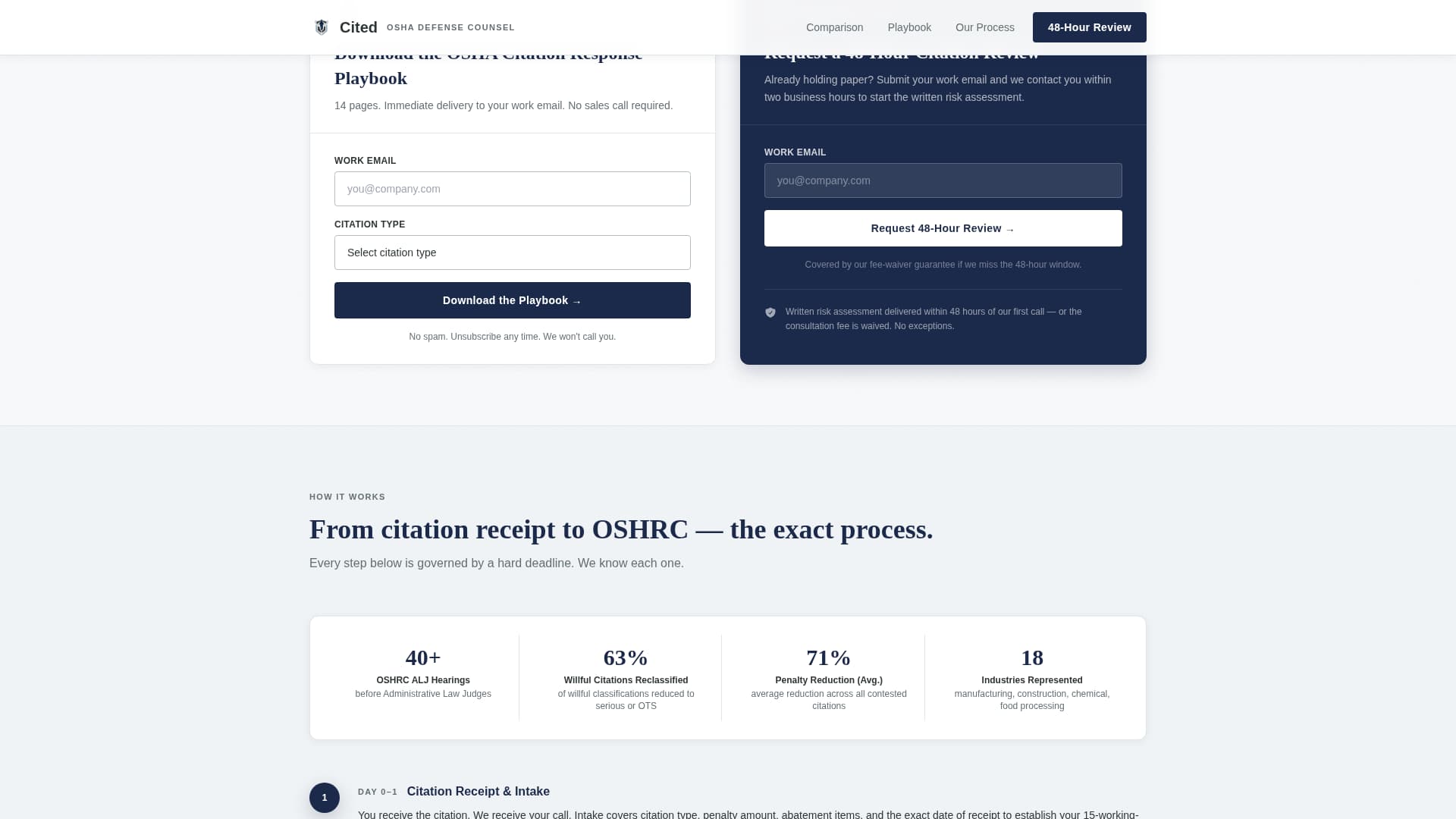 Cited - Authoritative OSHA Attorney Landing Page Template
