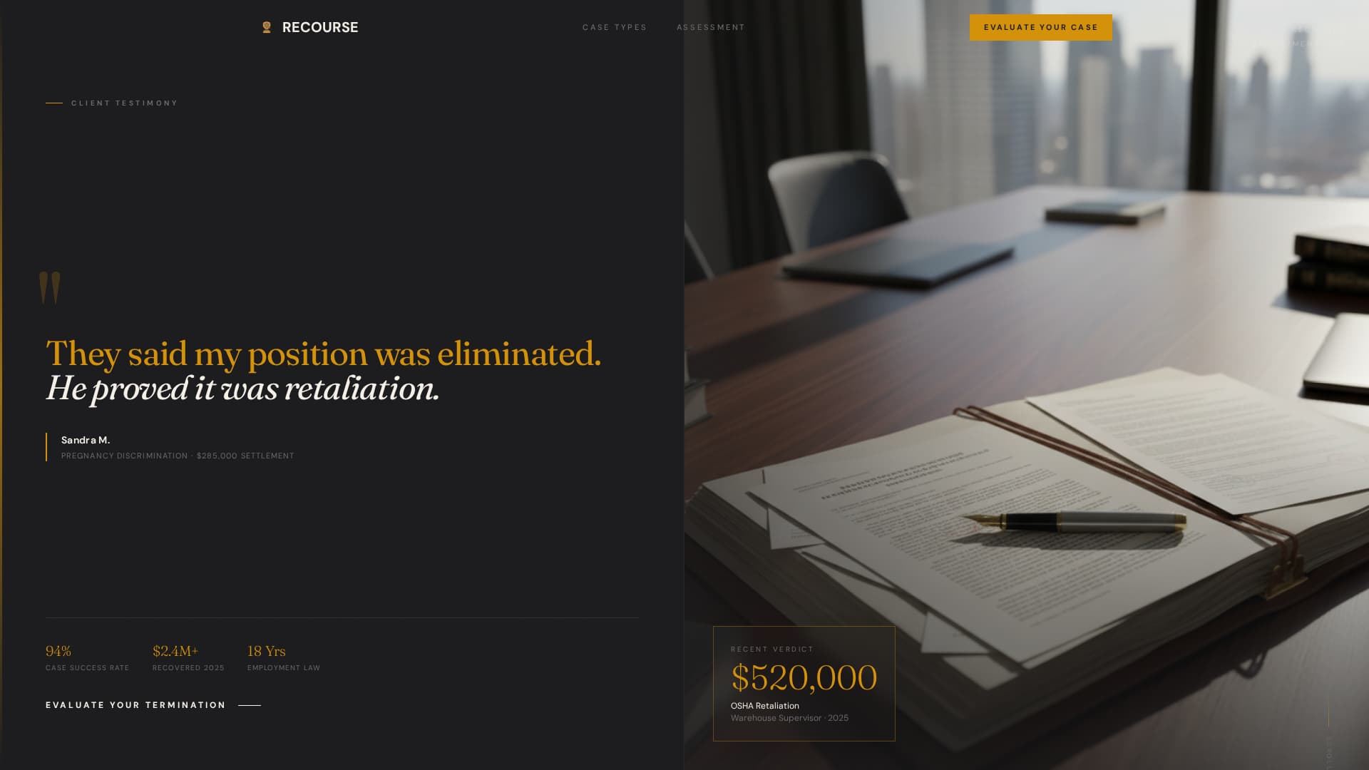 Recourse - Authoritative Wrongfultermination Landing Page Template