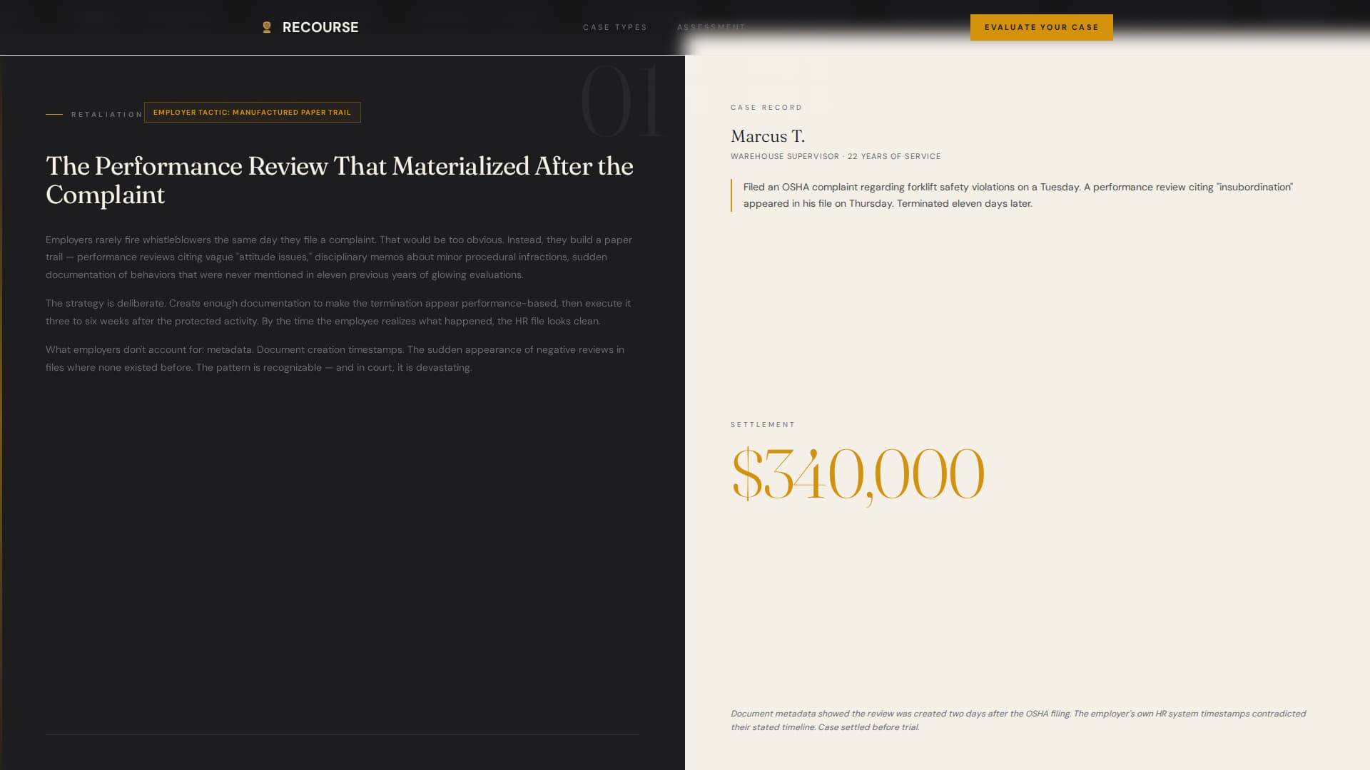 Recourse - Authoritative Wrongfultermination Landing Page Template