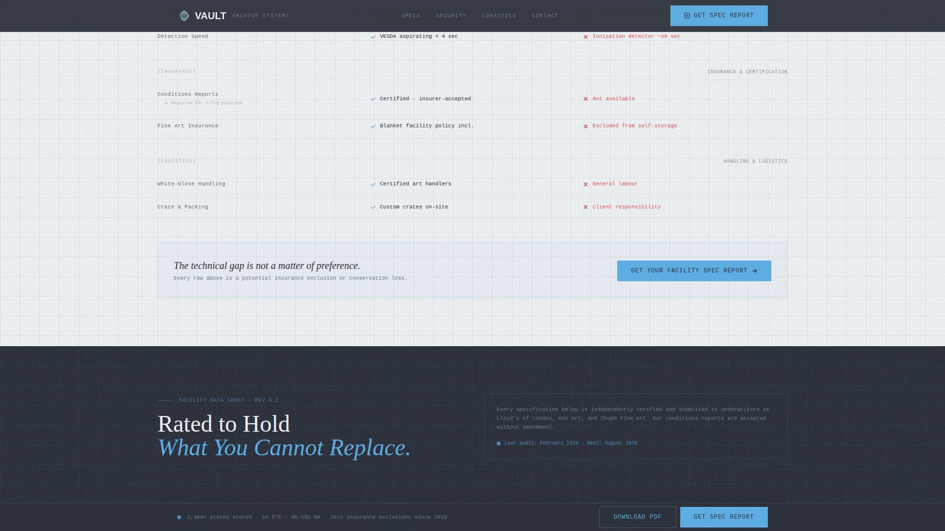 Vault - Precision Artworkstorage Landing Page Template