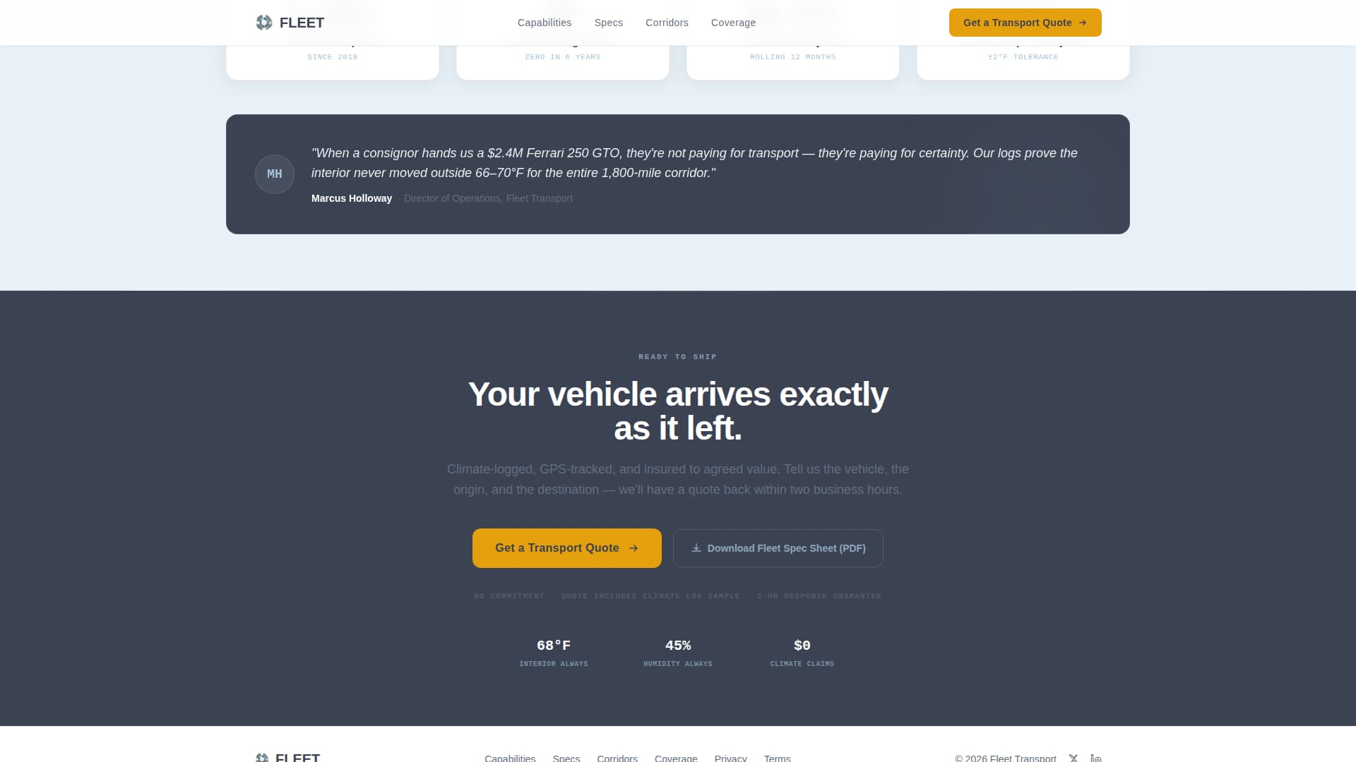 Fleet - Climatecontrolled Vehicle Landing Page Template