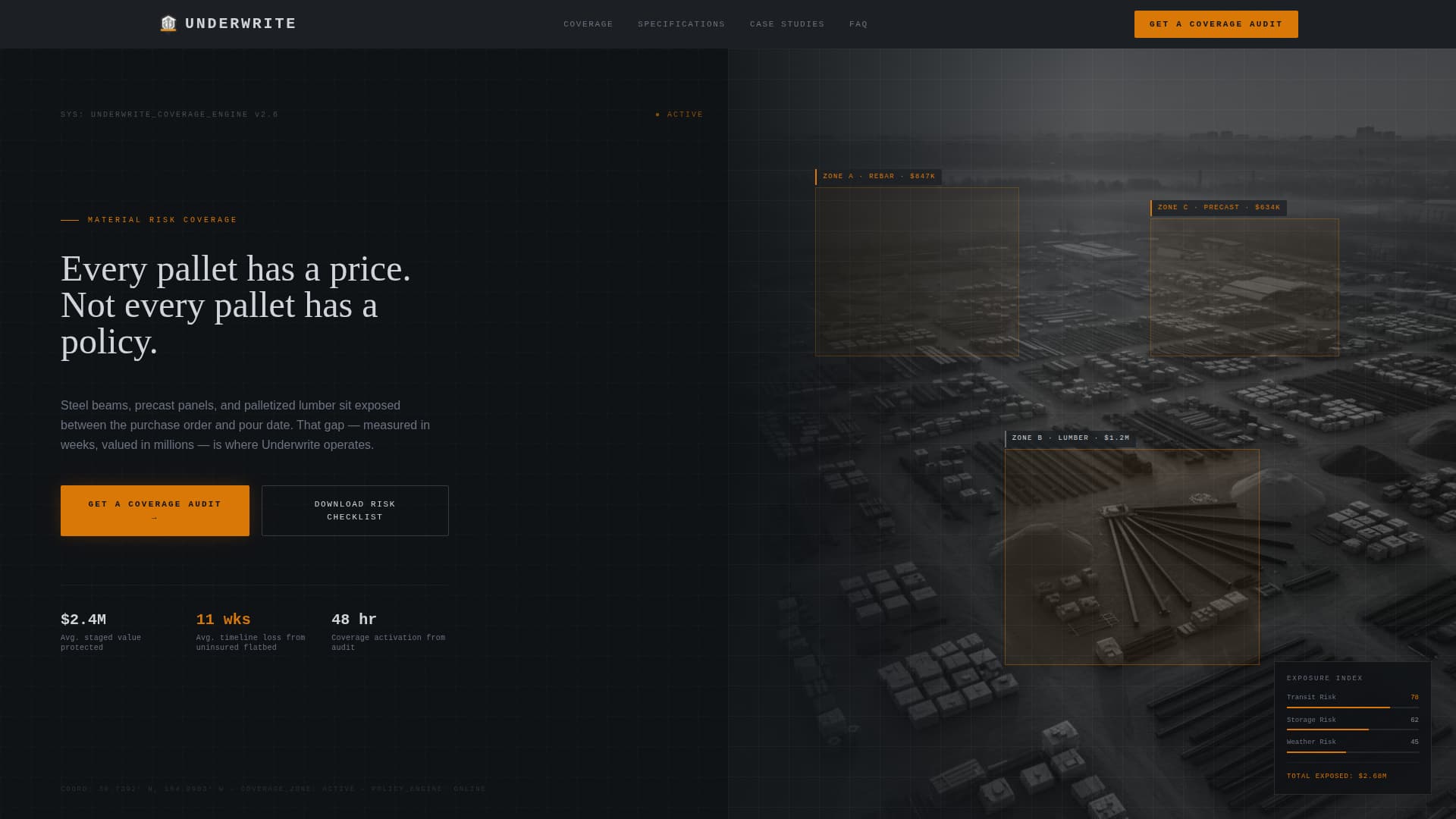 Underwrite - Precision Materialinsurance Landing Page Template