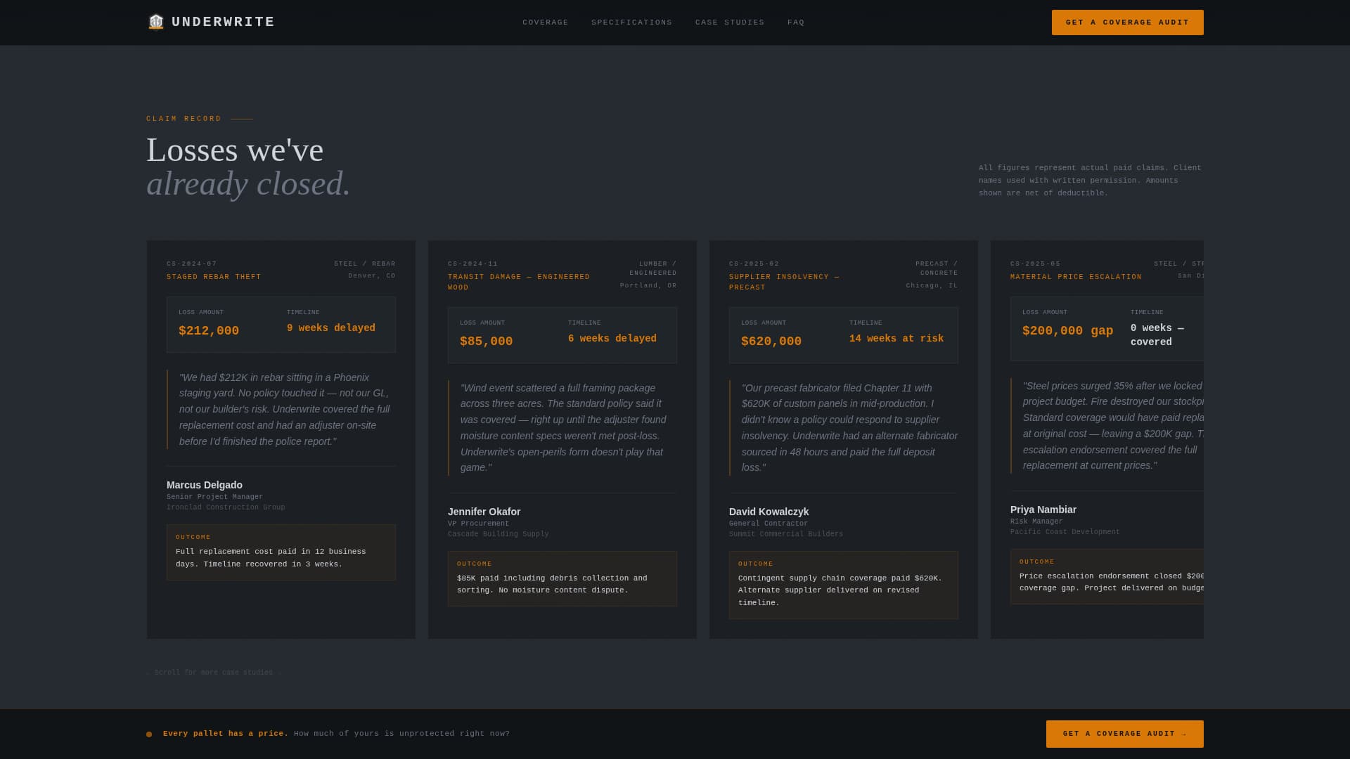 Underwrite - Precision Materialinsurance Landing Page Template