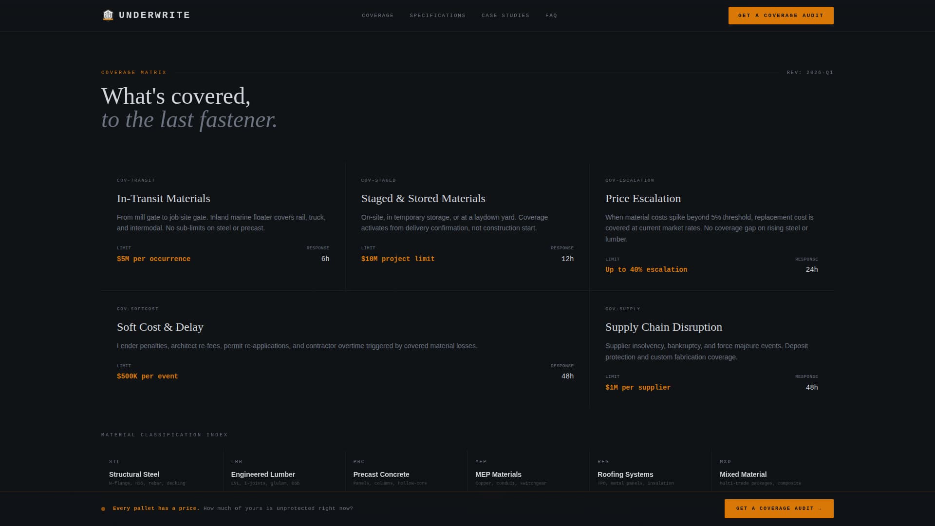 Underwrite - Precision Materialinsurance Landing Page Template