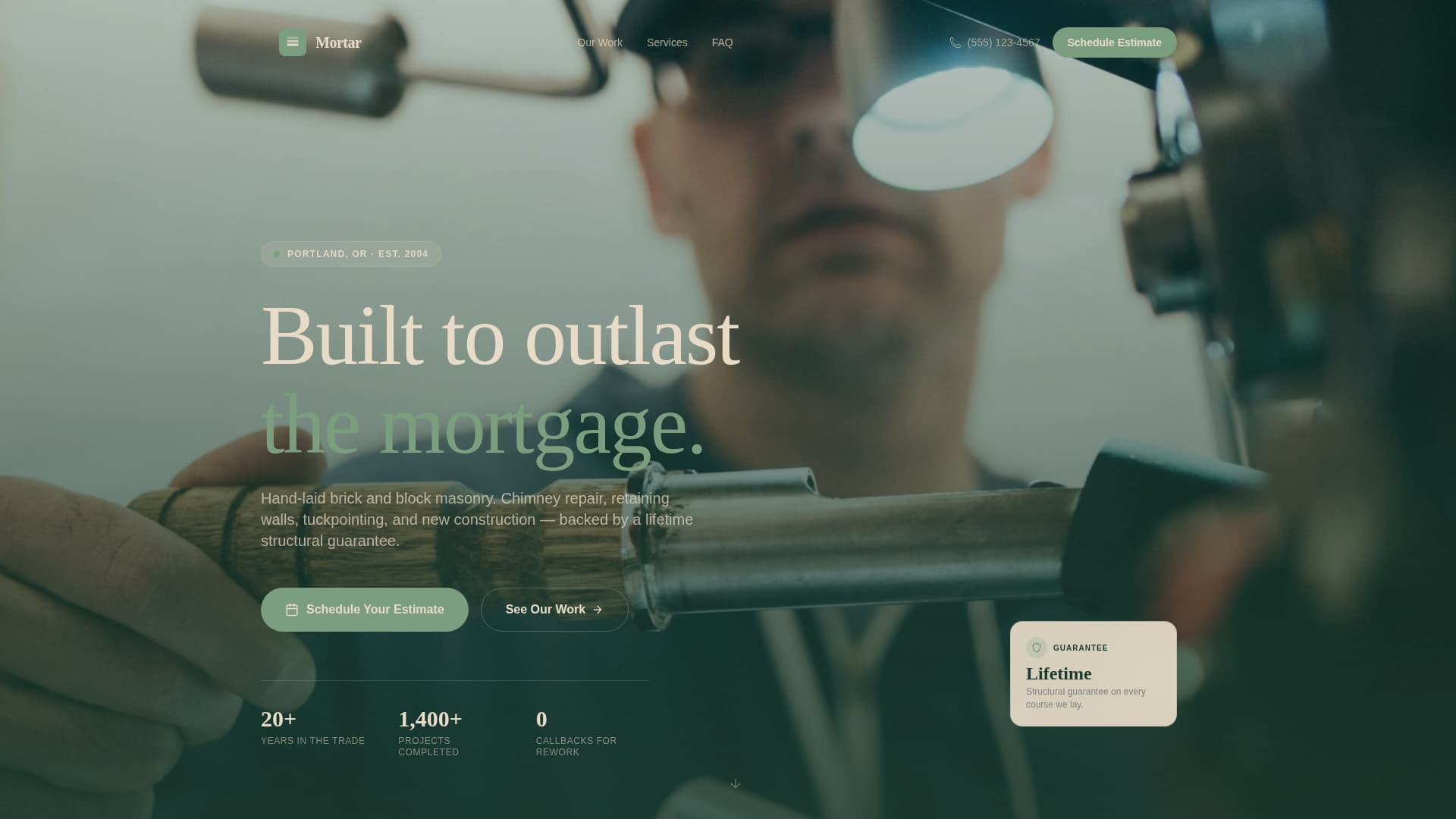 Mortar - Trusted Masonry Landing Page Template