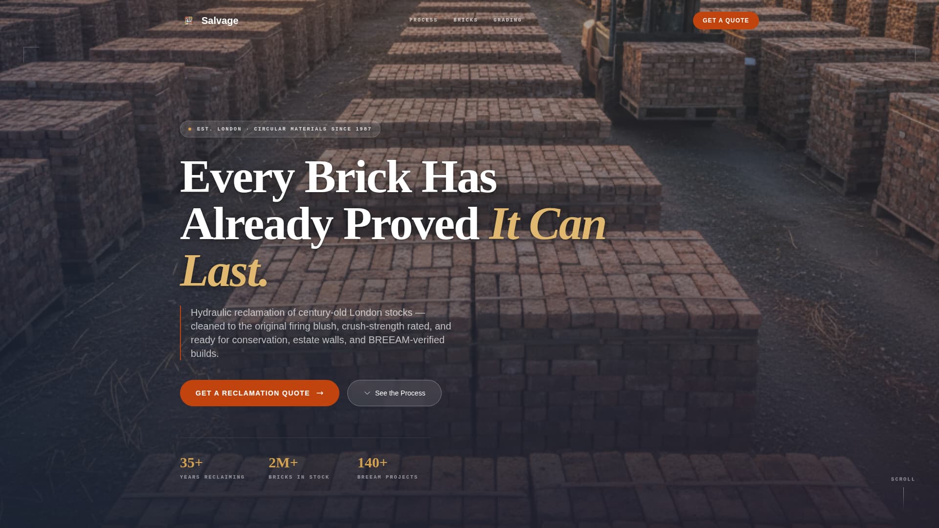 Salvage - Reclaimed Brickrecycler Landing Page Template