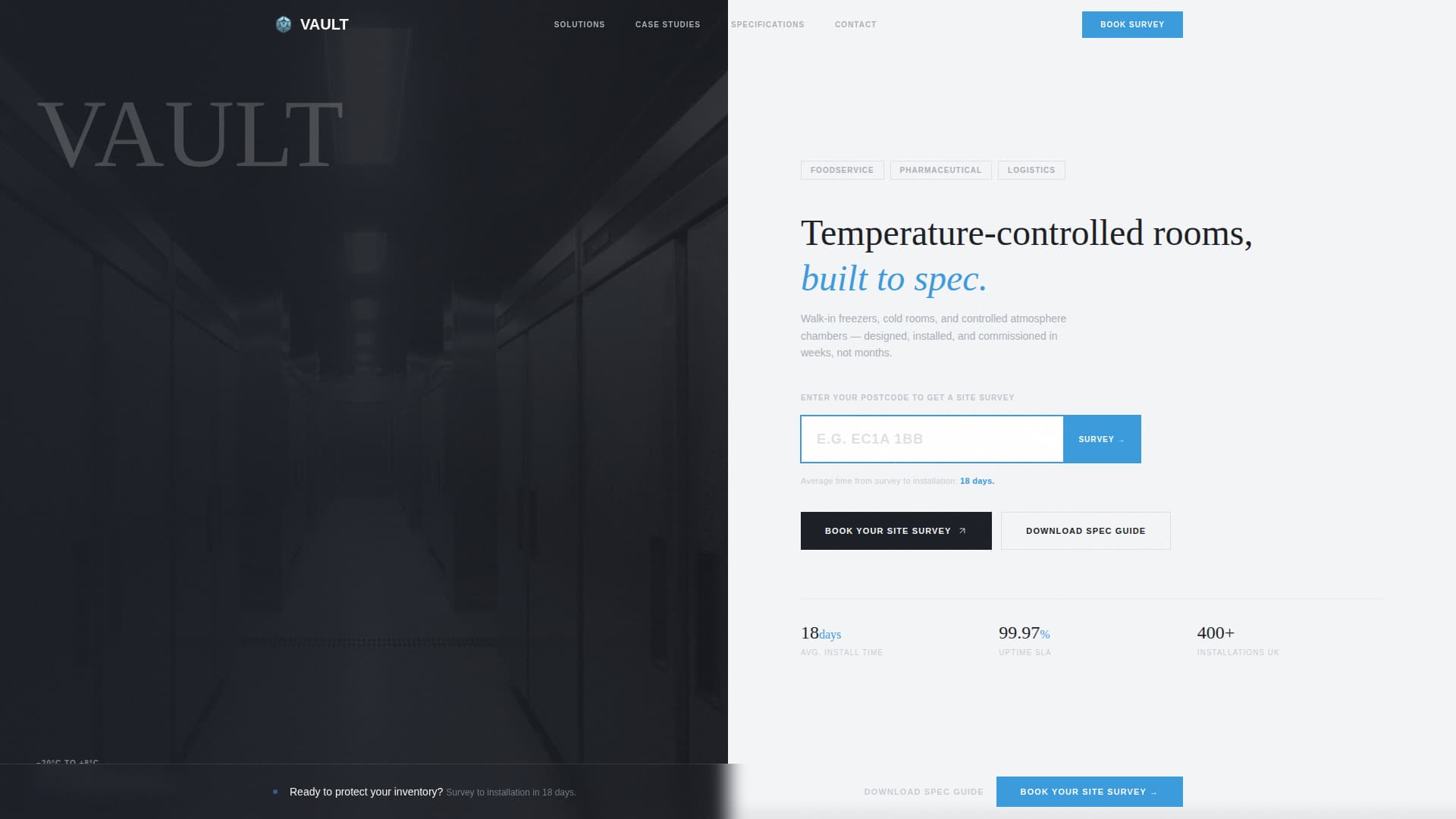 Vault - Precision Coldroom Landing Page Template