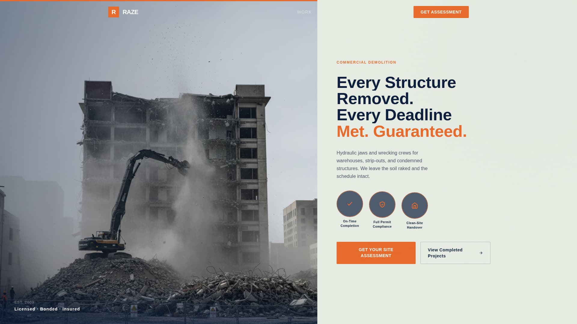 Raze - Guaranteed Demolition Landing Page Template