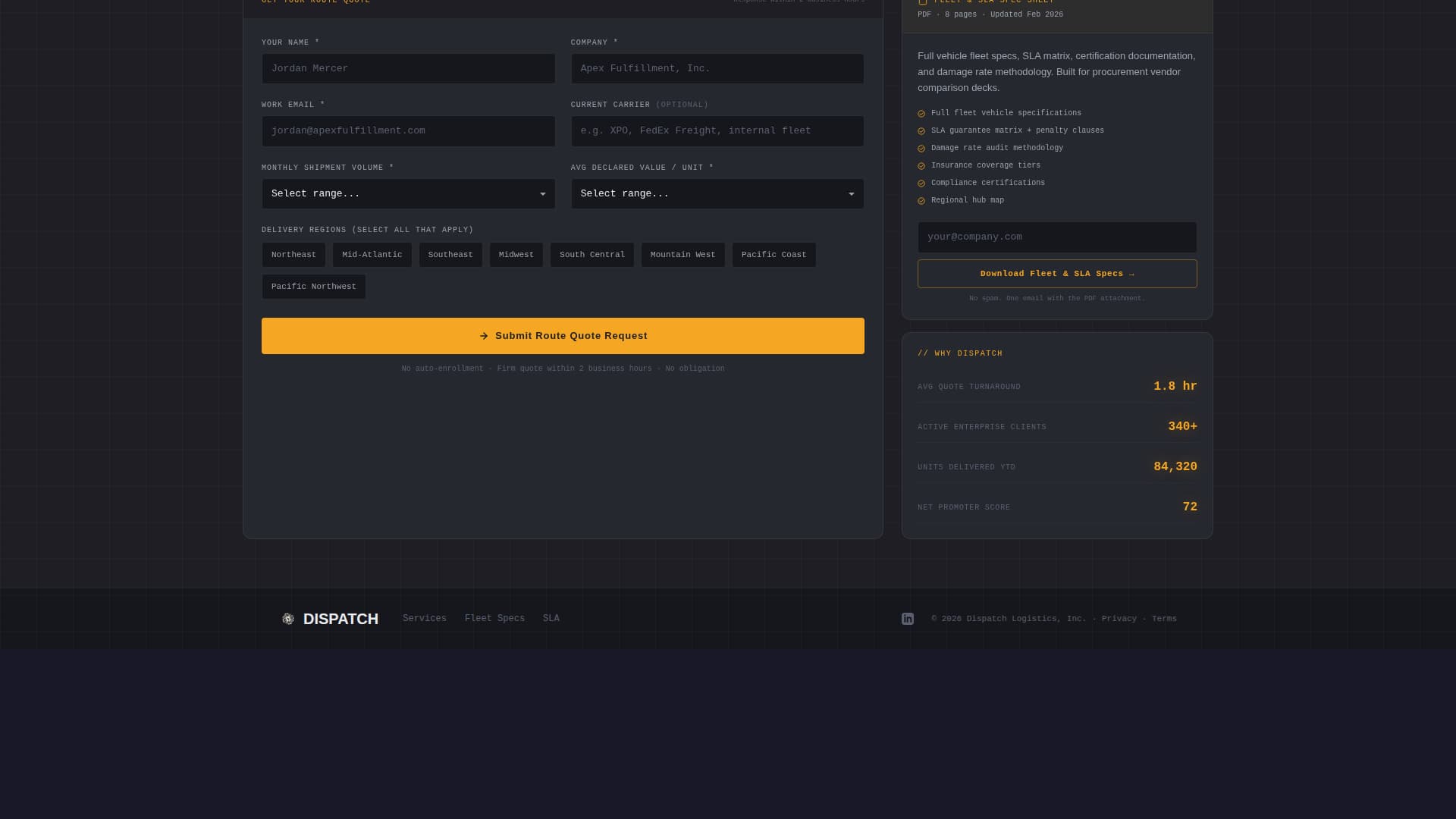 Dispatch - Highvalue Lastmile Landing Page Template
