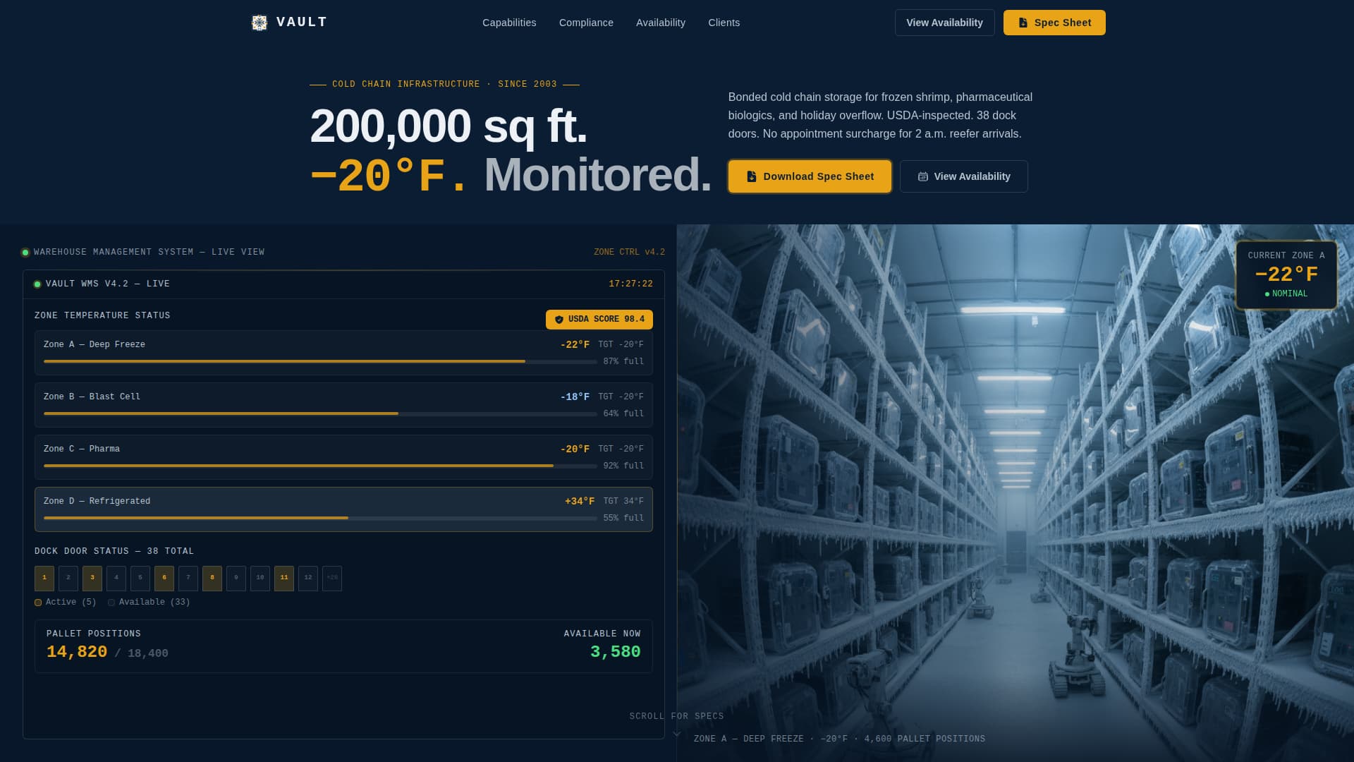 Vault - Certified Coldstorage Landing Page Template