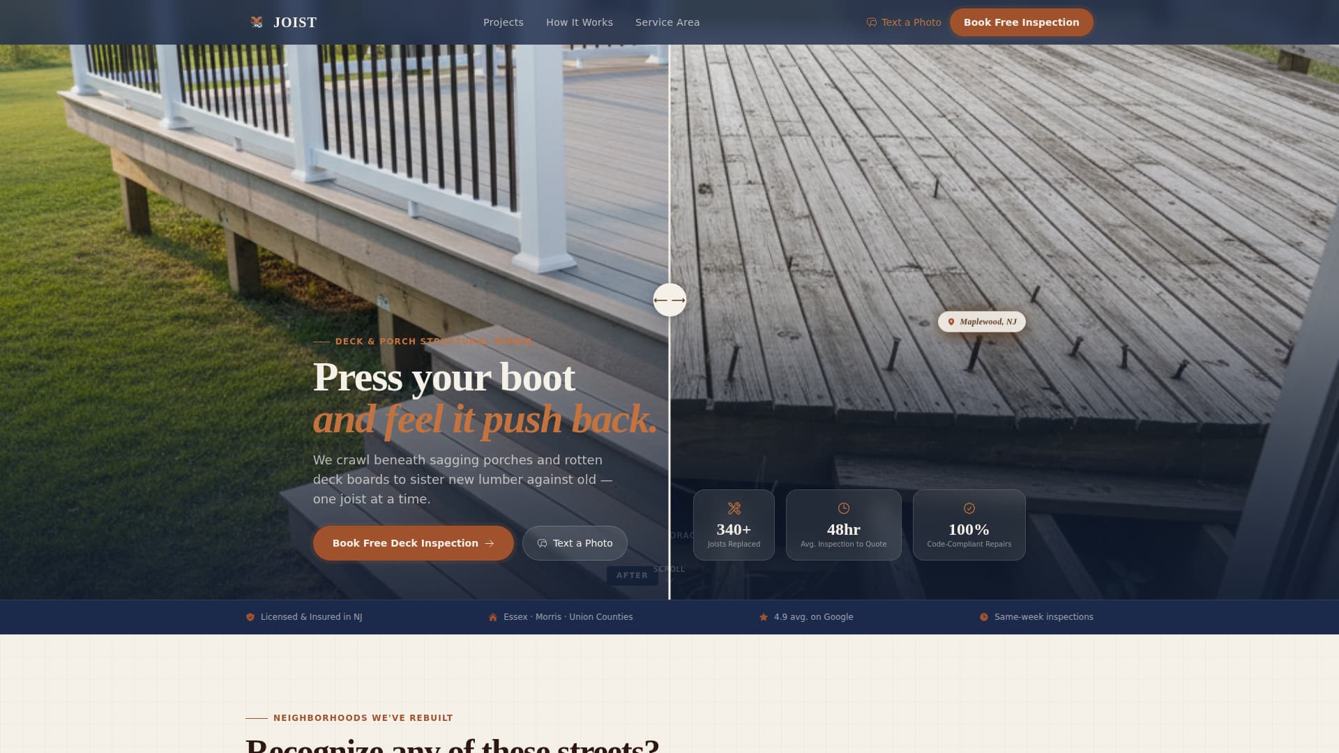 Joist - Trusted Deckrepair Landing Page Template