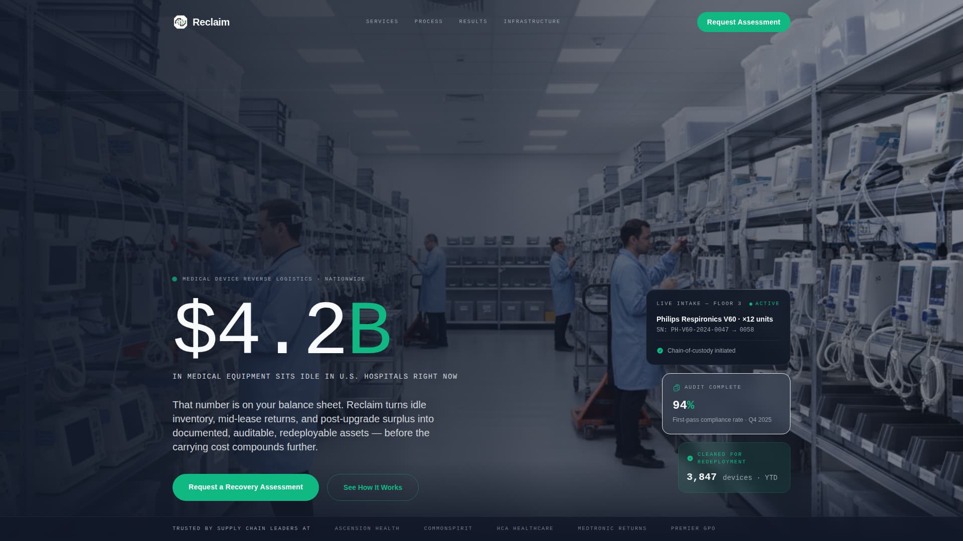 Reclaim - Precision Medicallogistics Landing Page Template