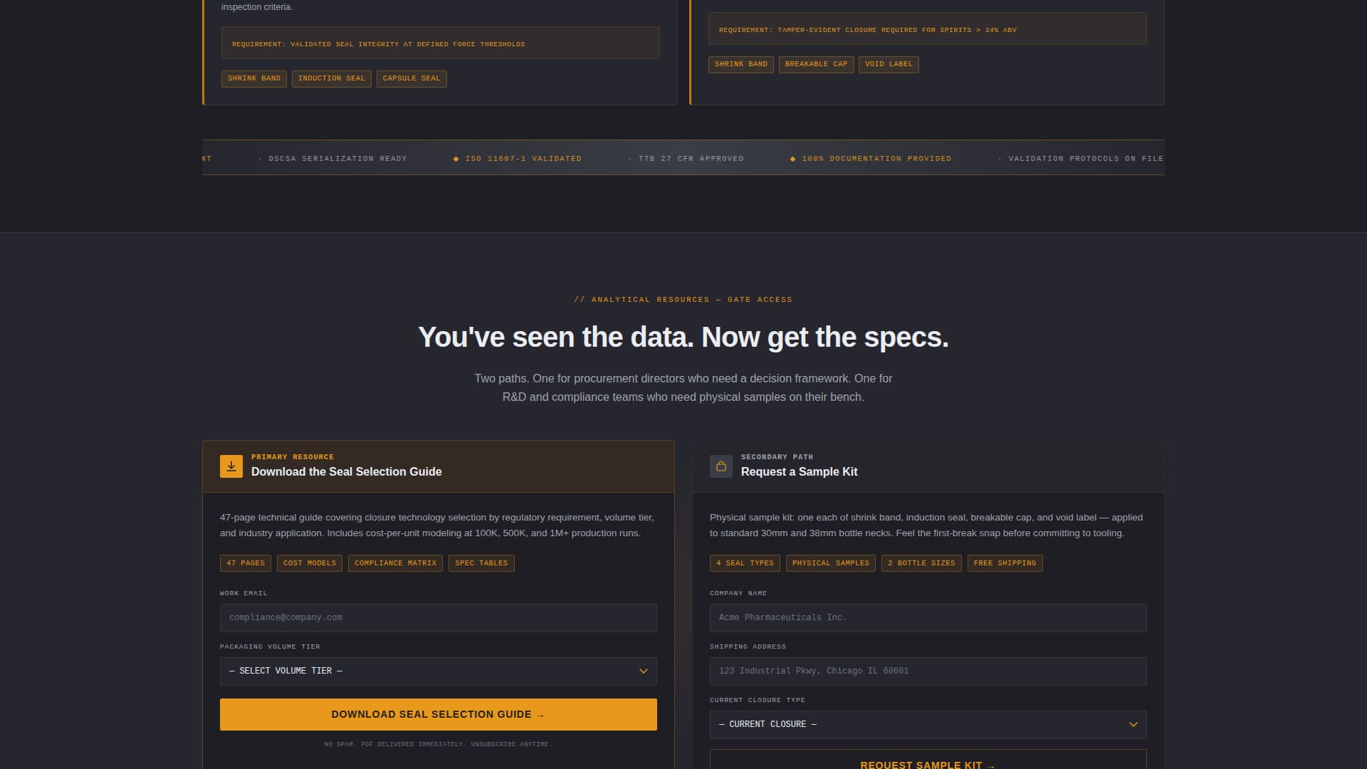 Seal - Precision Tamperevident Landing Page Template