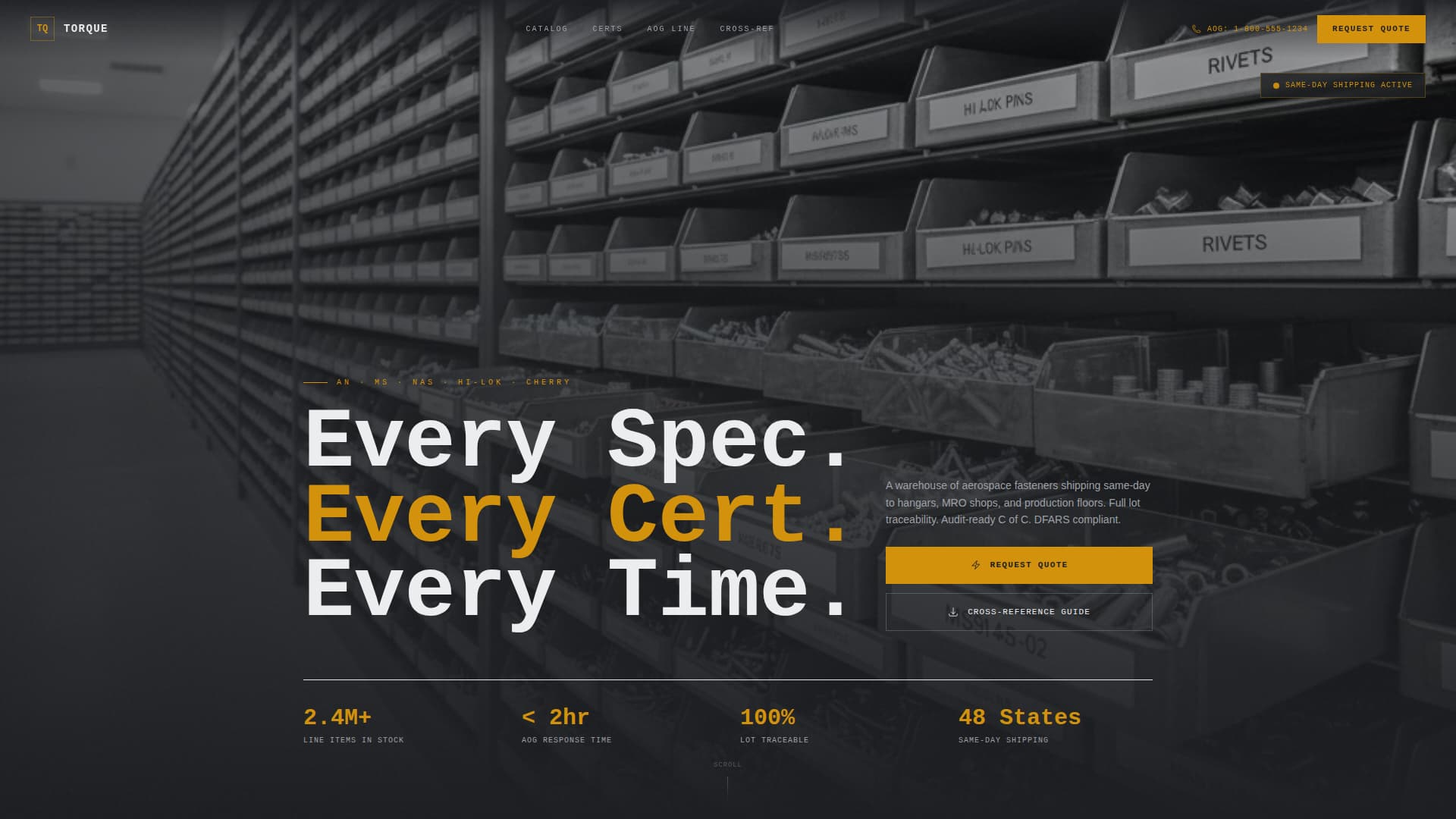 Torque - Precision Aerospacefastener Landing Page Template