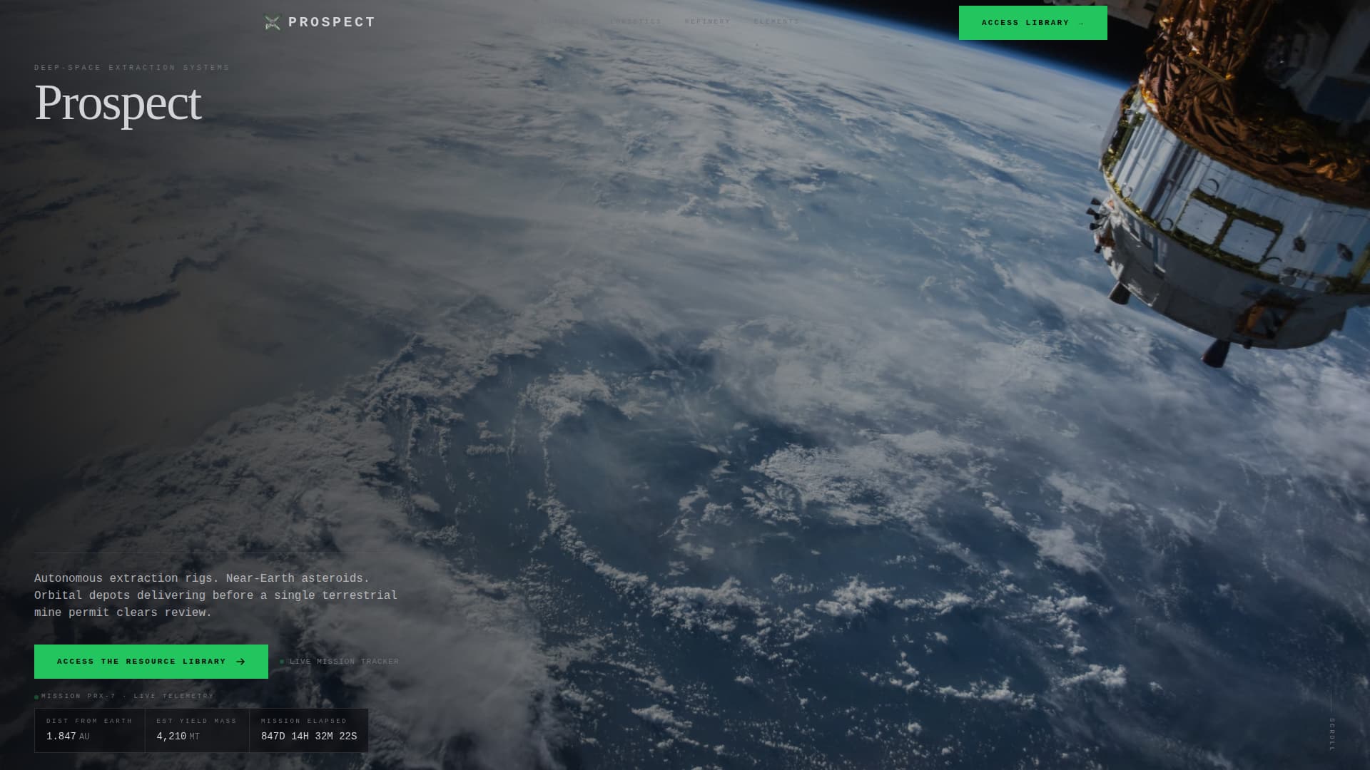 Prospect - Operational Asteroidmining Landing Page Template