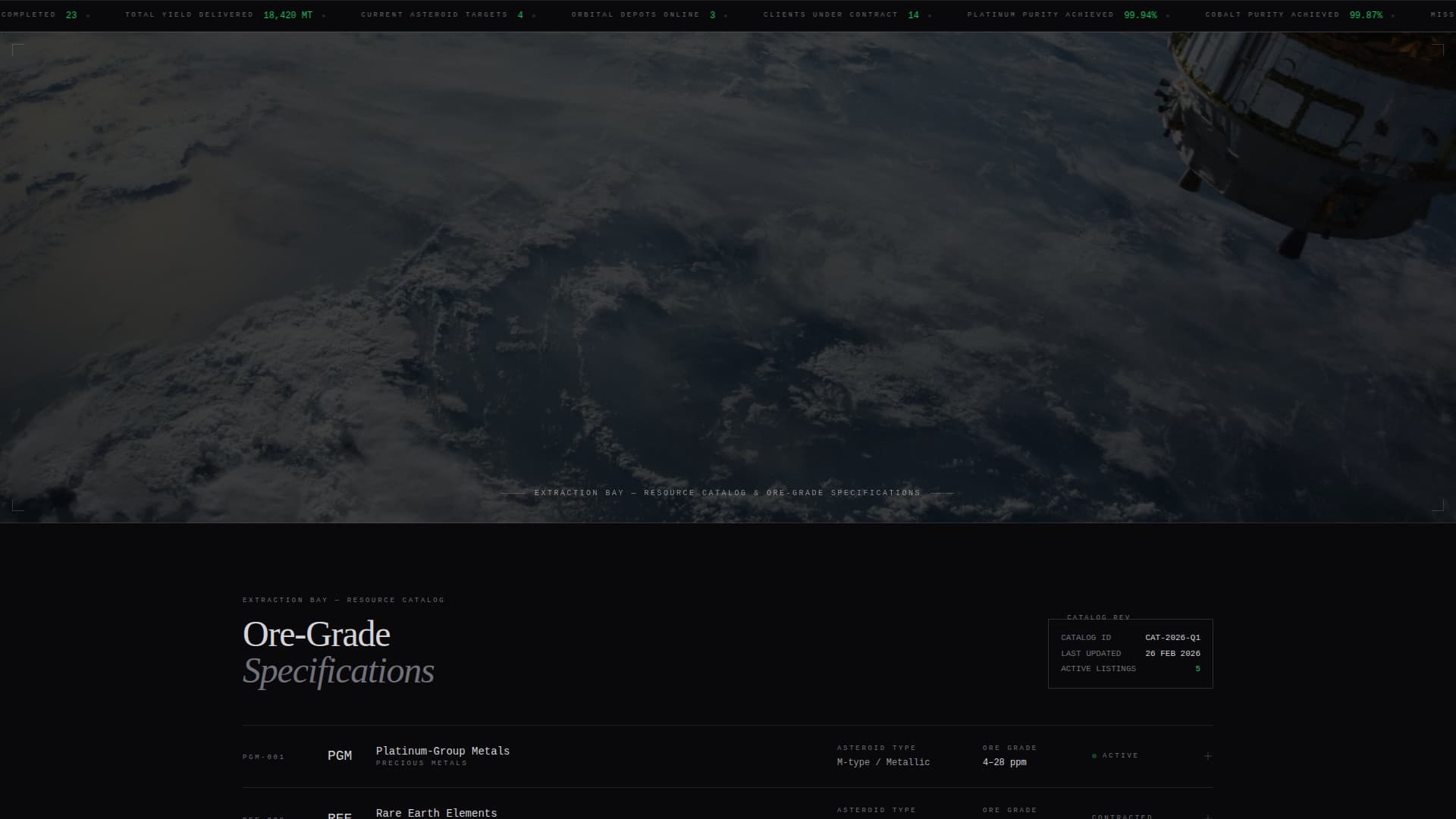 Prospect - Operational Asteroidmining Landing Page Template