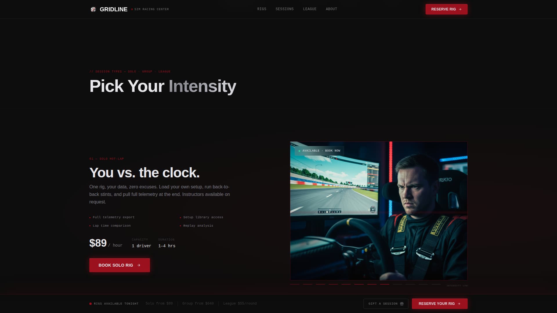 Gridline - High-Octane Simulator Landing Page Template