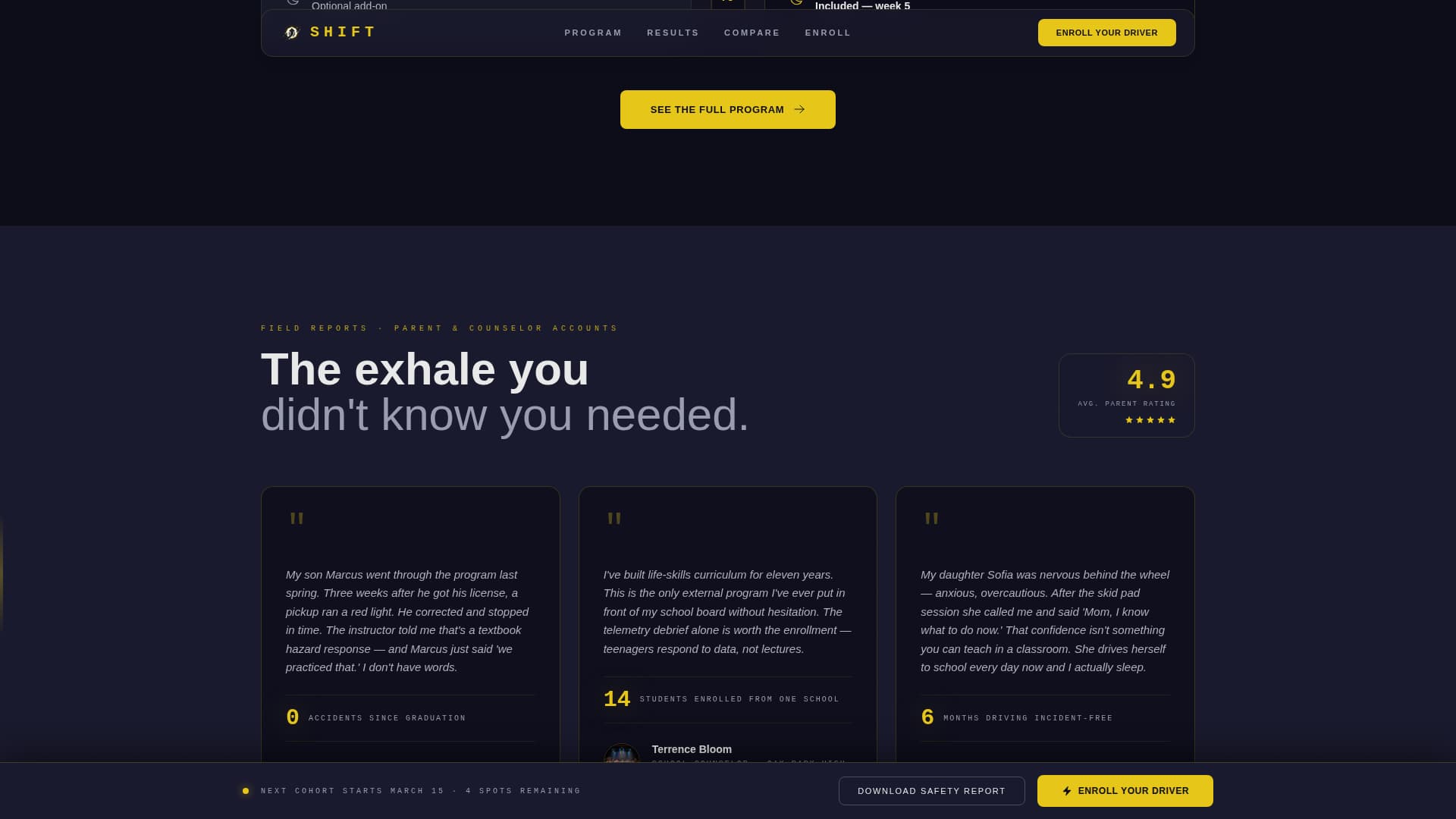 Shift - Precision Teen Driver Landing Page Template