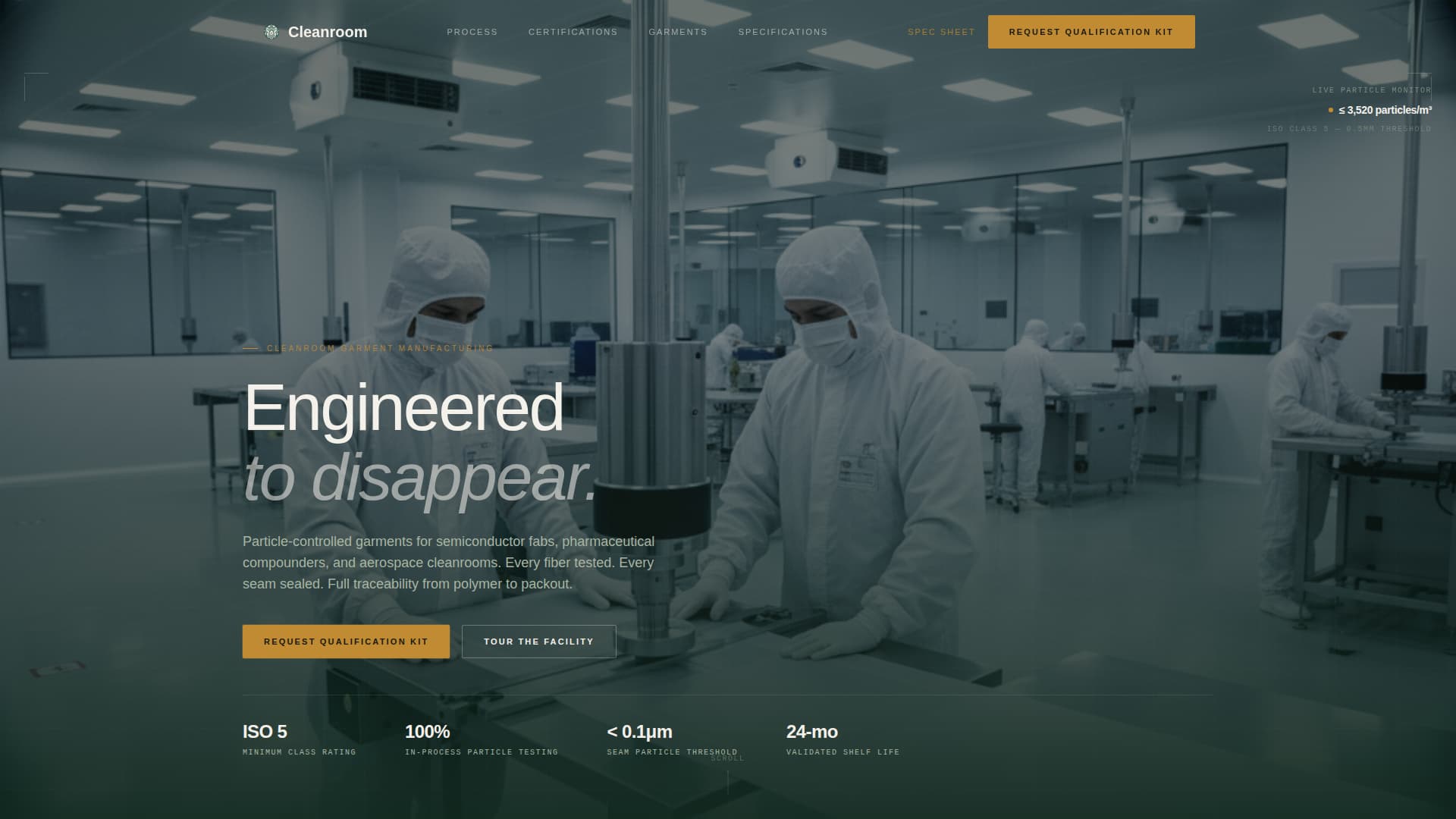 Cleanroom - Precision Garment Landing Page Template