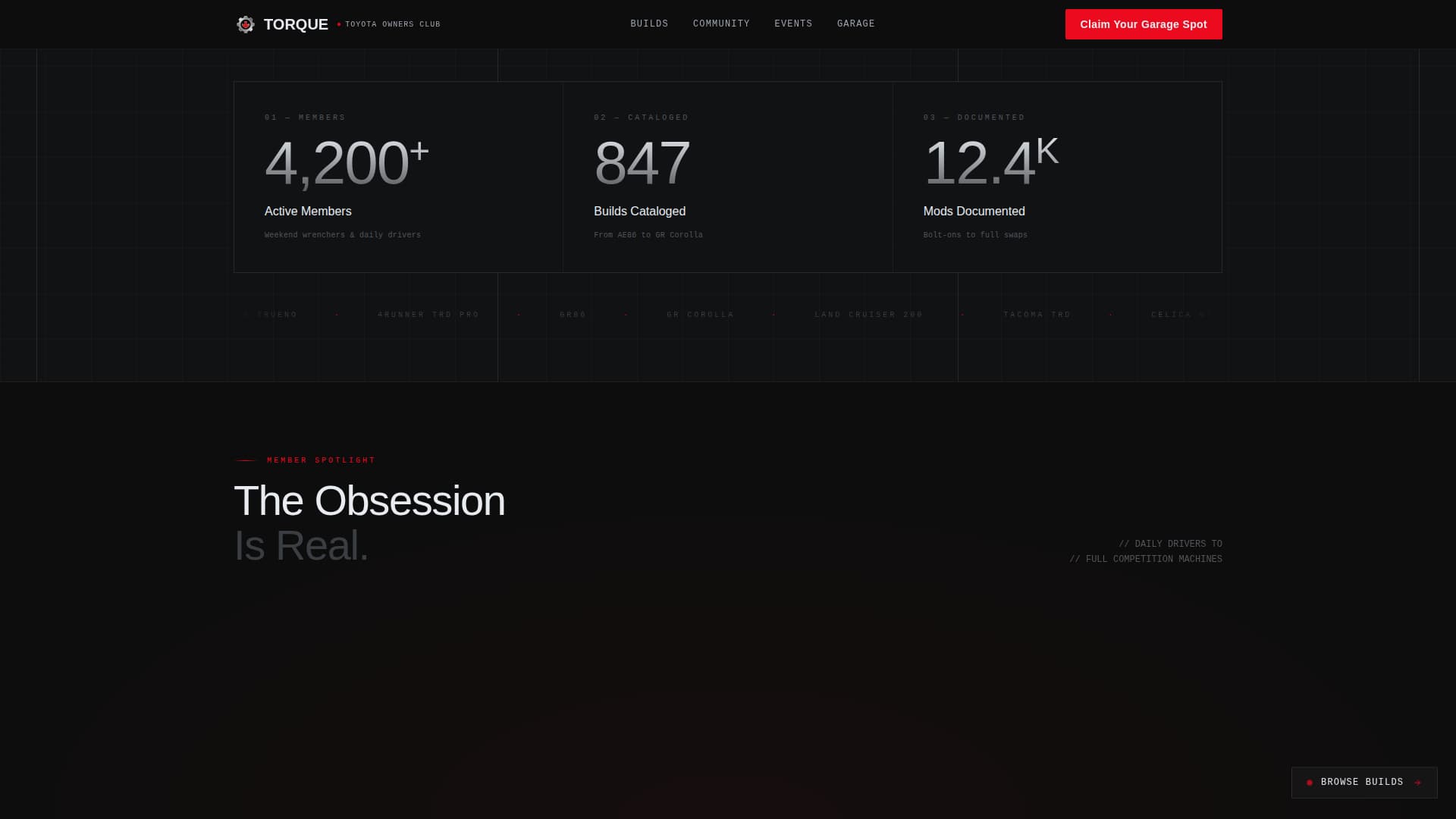 Torque - Cinematic Toyota Landing Page Template