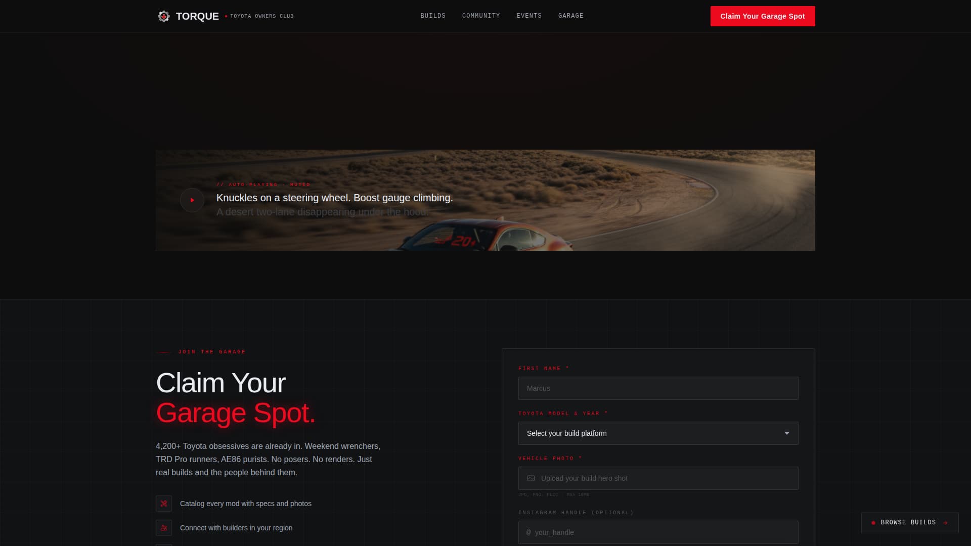 Torque - Cinematic Toyota Landing Page Template
