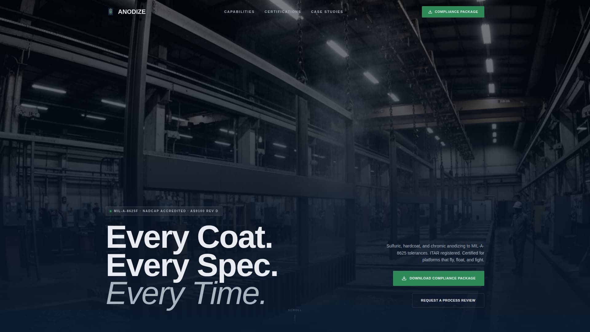 Anodize - Certified Defensemanufacturing Landing Page Template