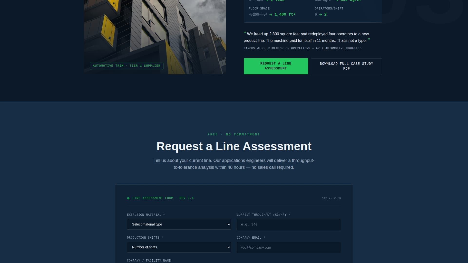 Extrude - Precision Extrusionequipment Landing Page Template