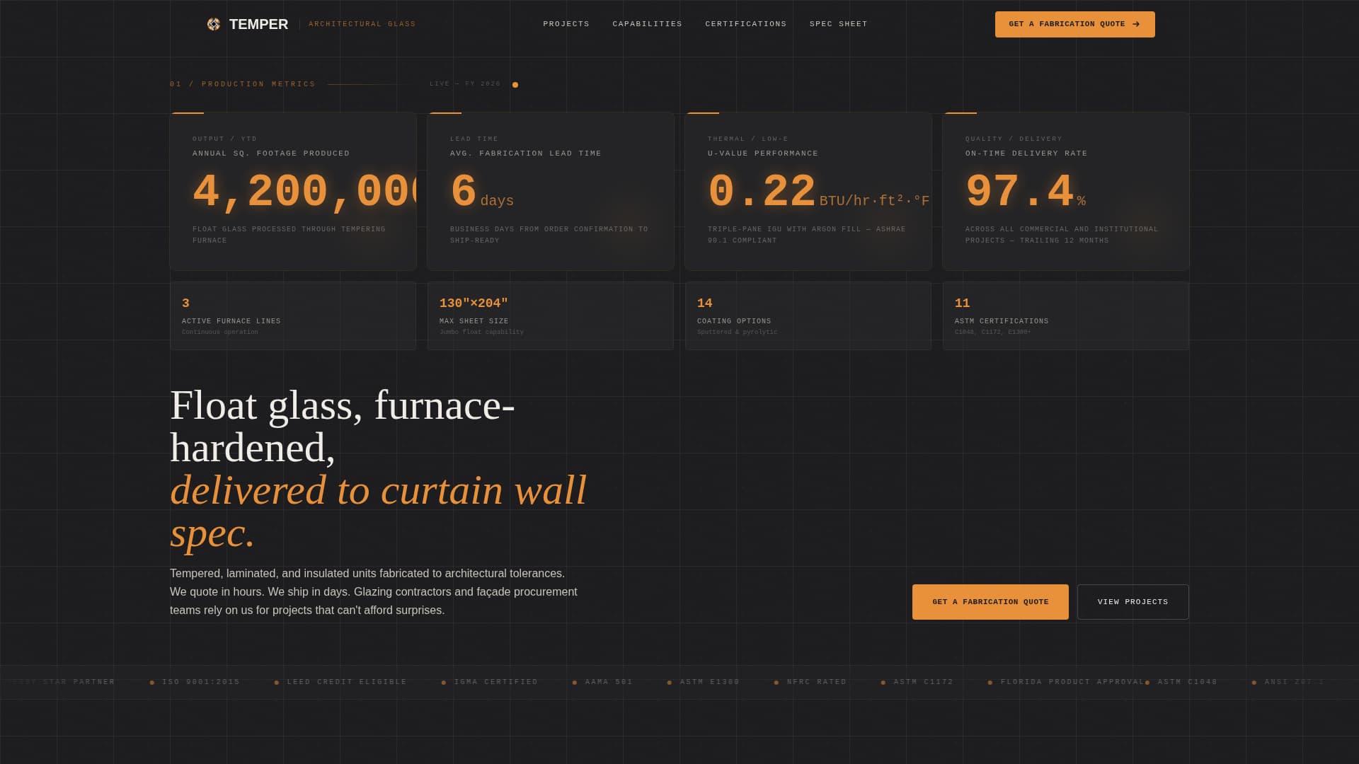 Temper - Industrial Glassmanufacturing Landing Page Template