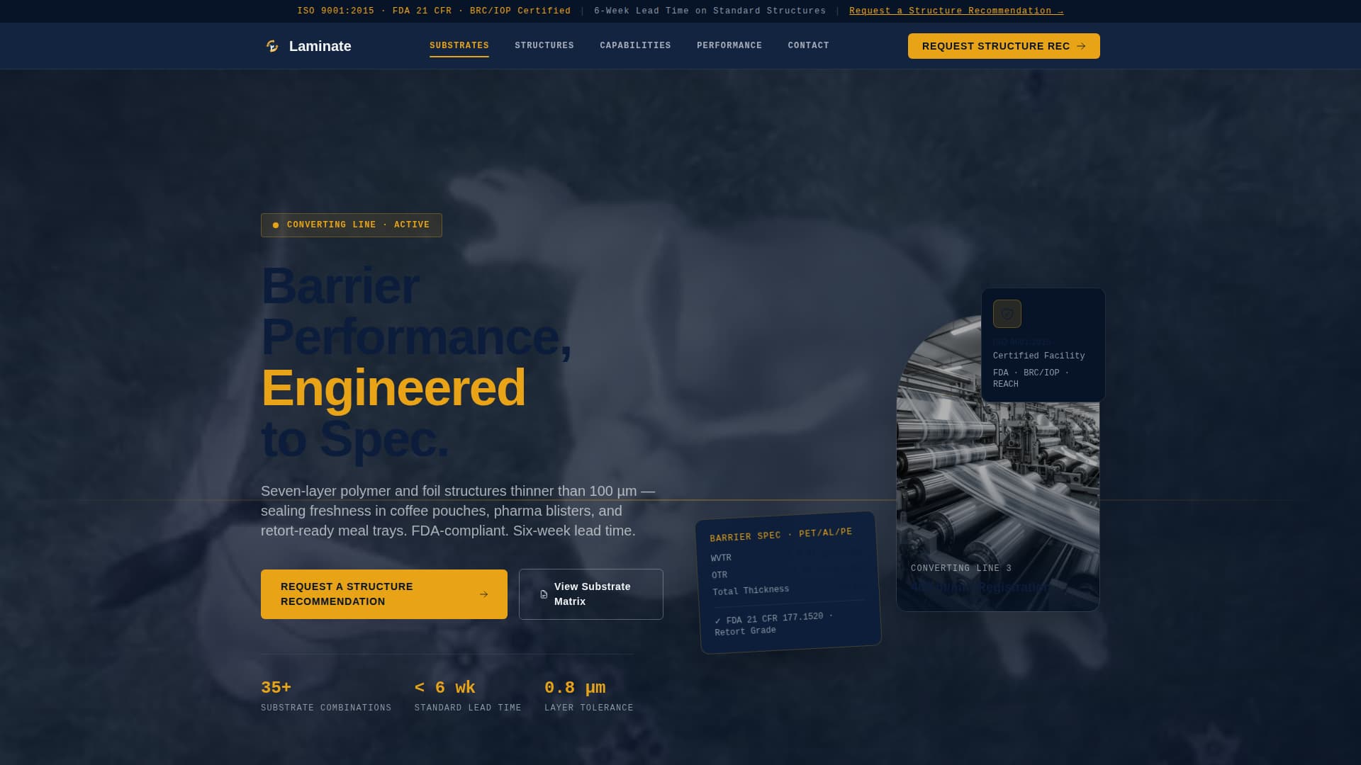 Laminate - Precision Packaging Landing Page Template