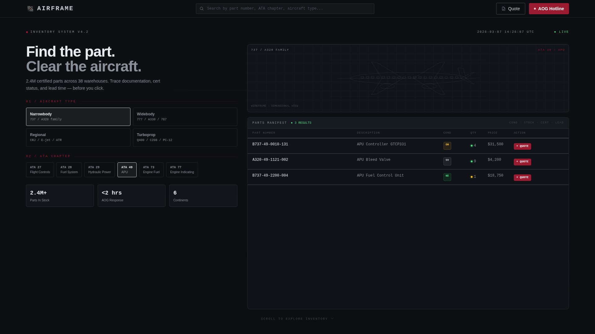 Airframe - Dynamic Aircraft Parts Landing Page Template