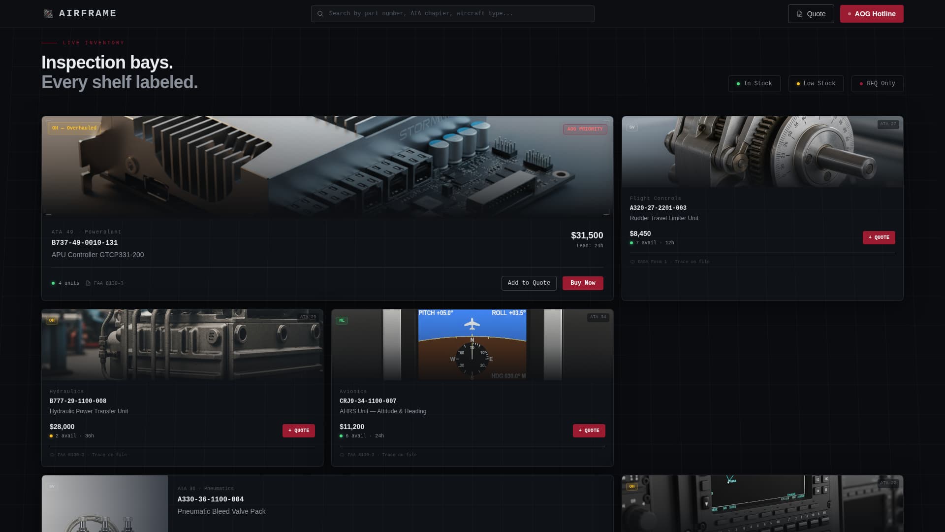 Airframe - Dynamic Aircraft Parts Landing Page Template