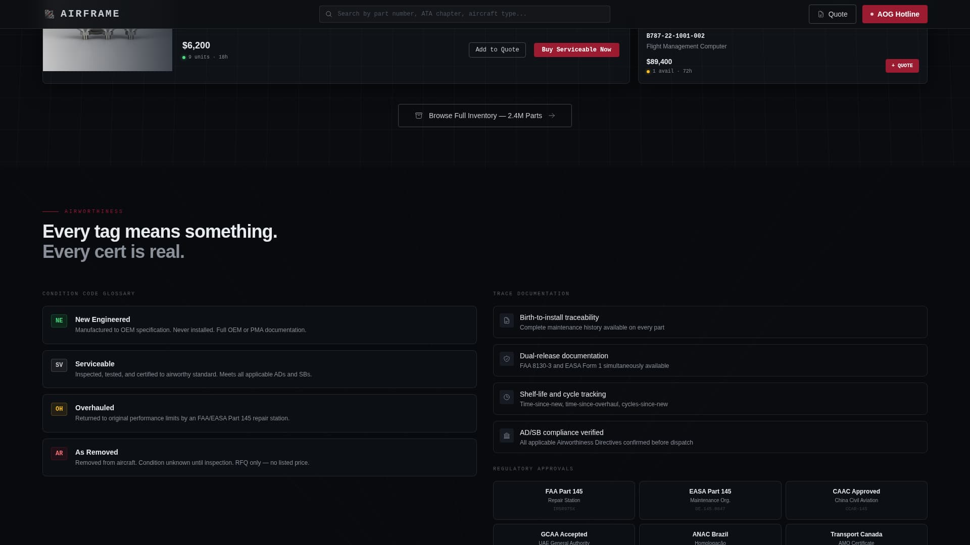 Airframe - Dynamic Aircraft Parts Landing Page Template