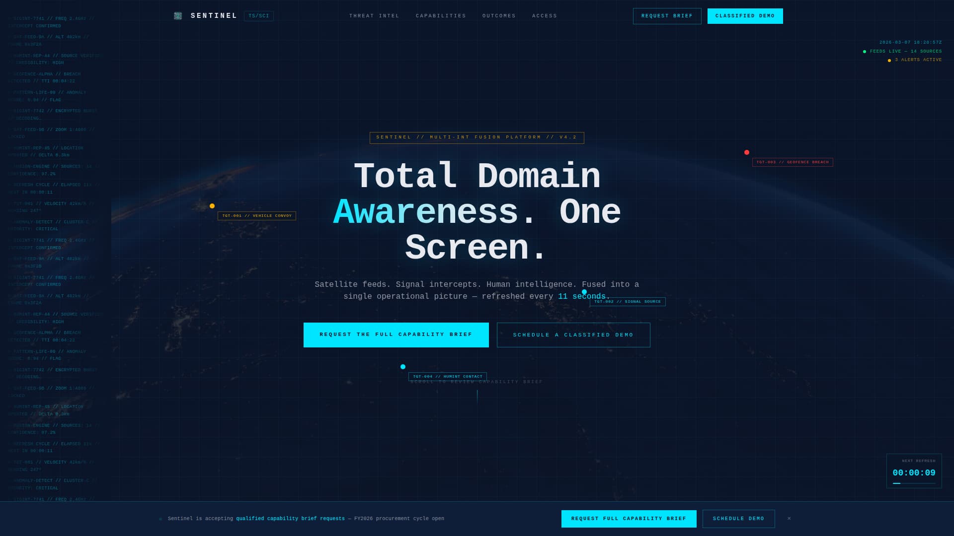Sentinel - Classified Intelligence Landing Page Template