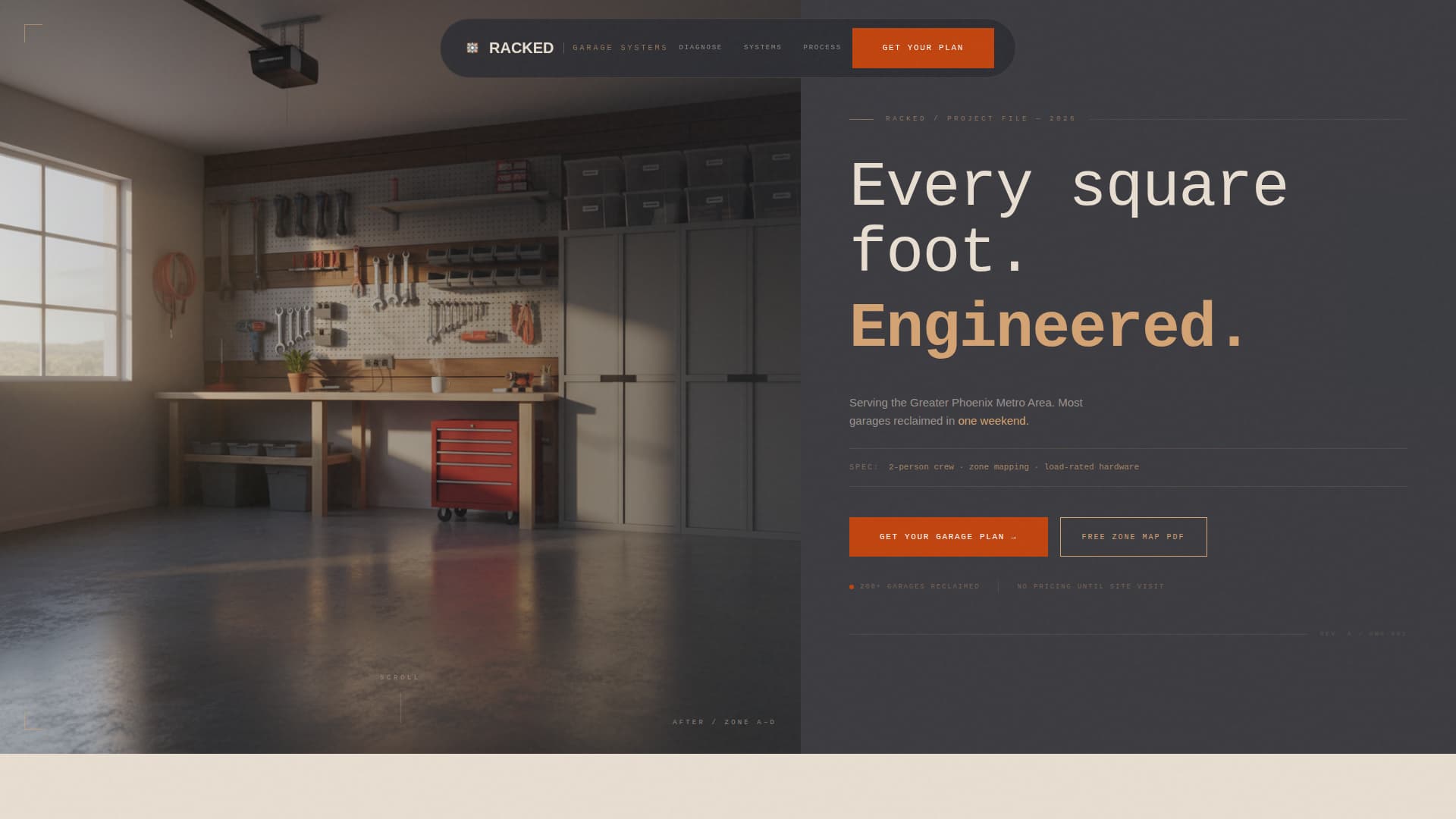 Racked - Precision Garageorganizer Landing Page Template