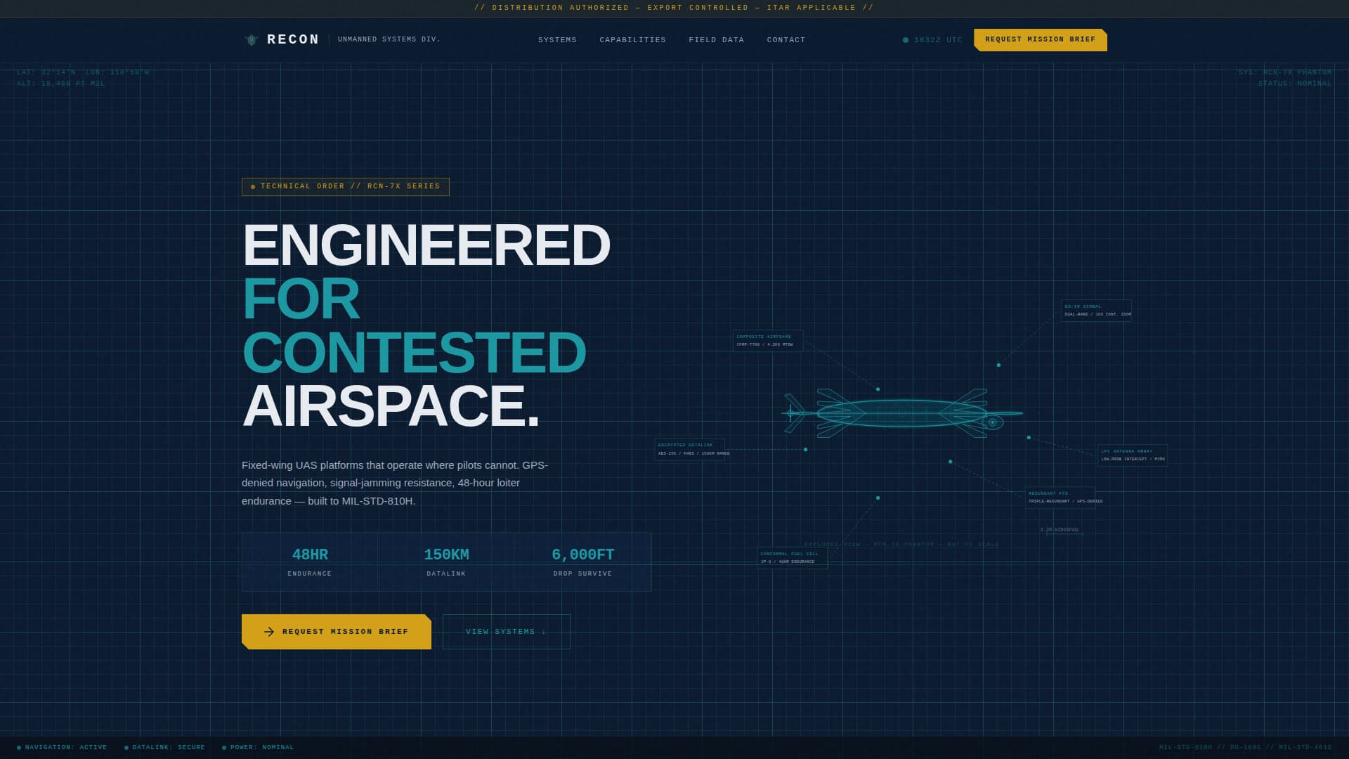 Recon - Tactical UAV Landing Page Template