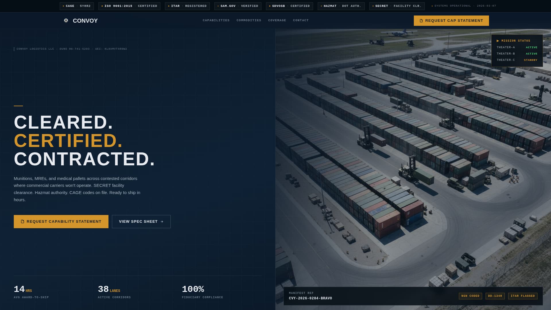 Convoy - Certified Militarylogistics Landing Page Template